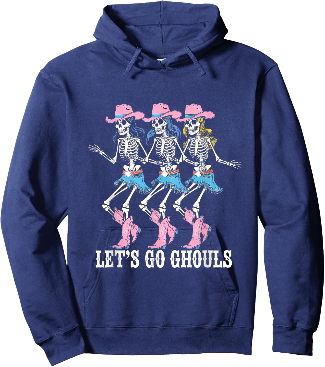 Let's Go Ghouls Cowgirl Skeletons Line Dancing Halloween Hoodie - Hoodie | Navy