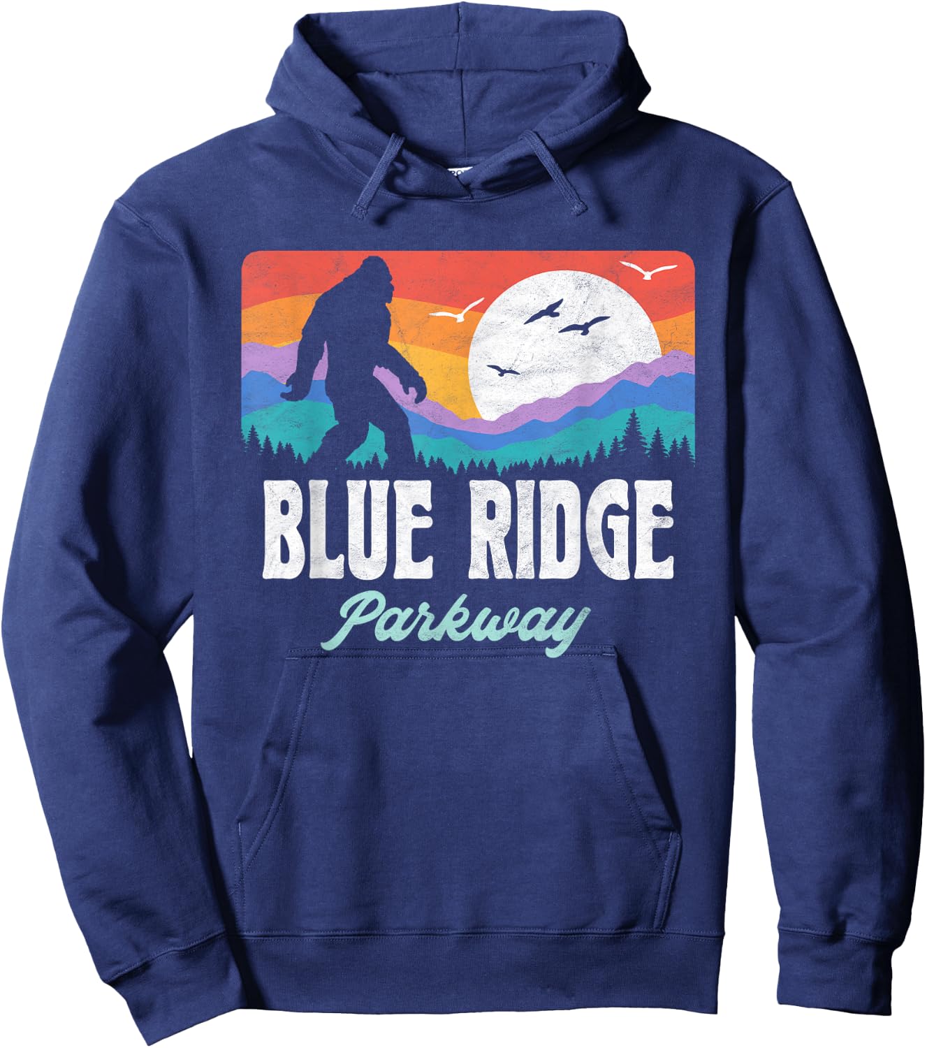 Vintage Blue Ridge Parkway Bigfoot Mountains Graphic Hoodie - Hoodie | Navy