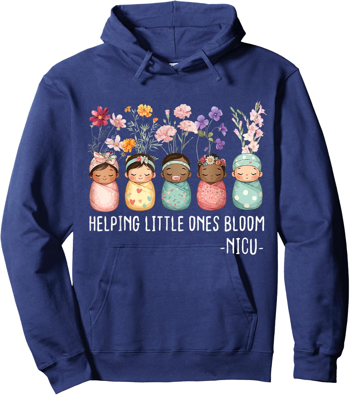 Women Spring Helping Little Ones Bloom Wildflower NICU Nurse Hoodie - Hoodie | Navy