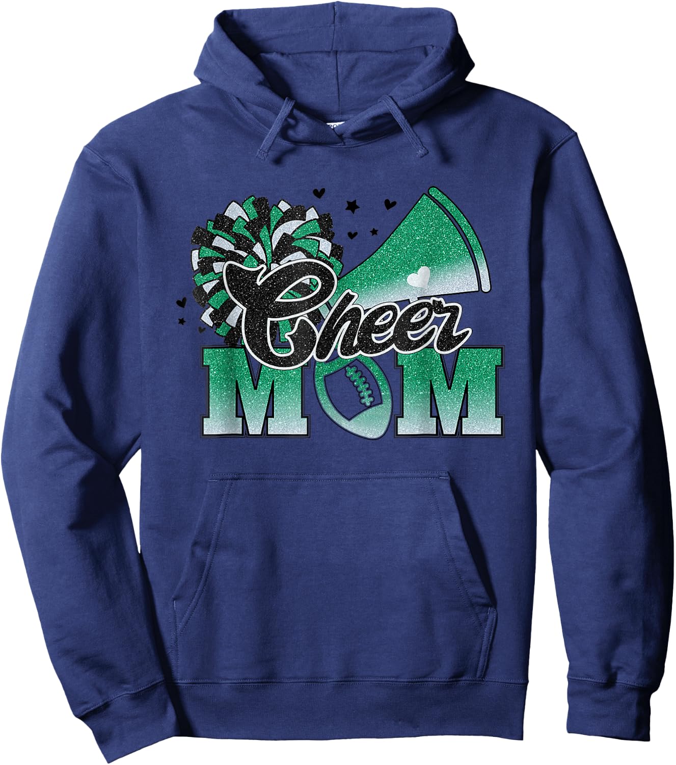 Football Cheer Mom Biggest Fan Cheerleader Black Green White Hoodie - Hoodie | Navy