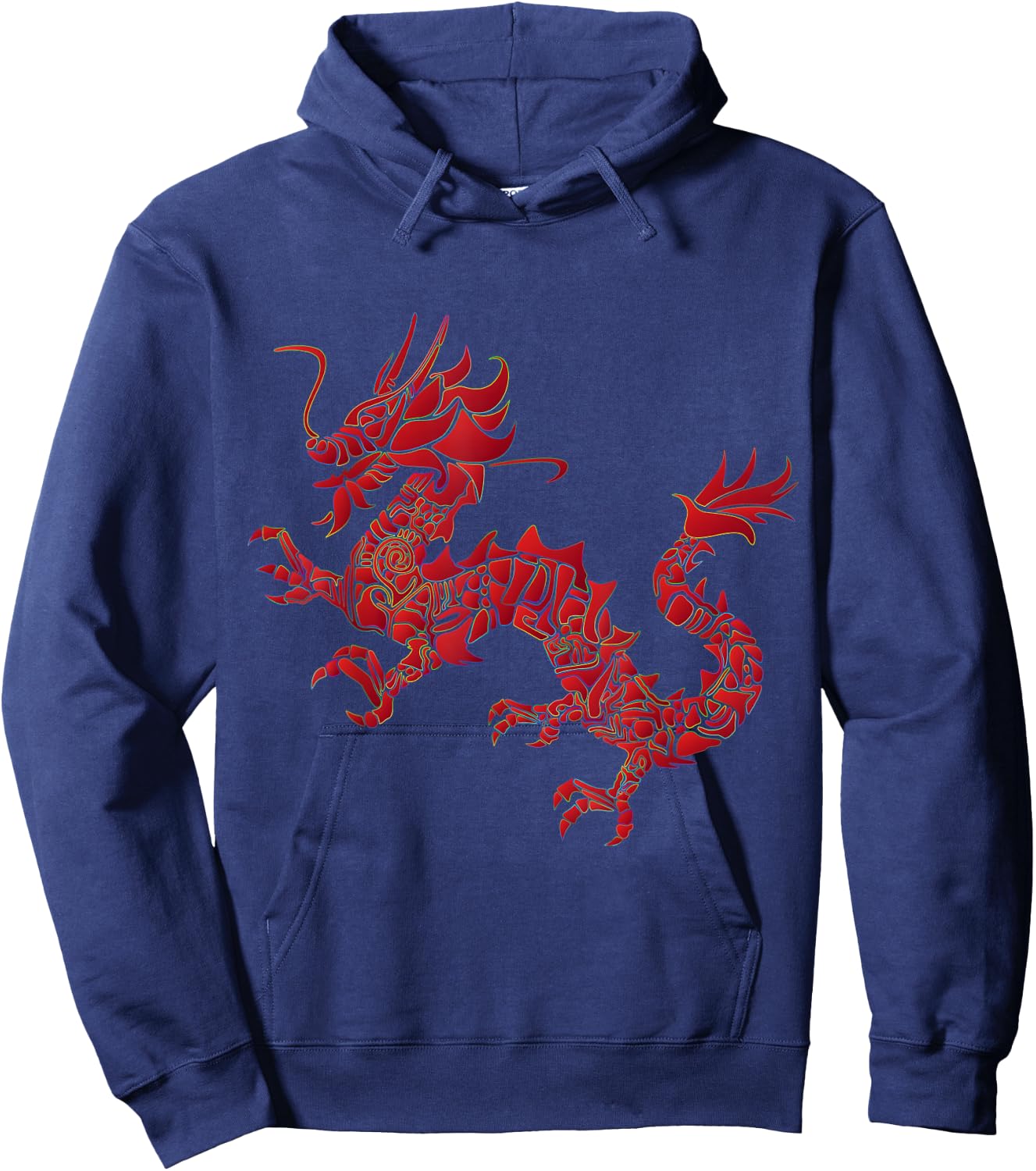 Red Chinese Firedrake Dragon Print Art Wear Hoodie - Hoodie | Navy