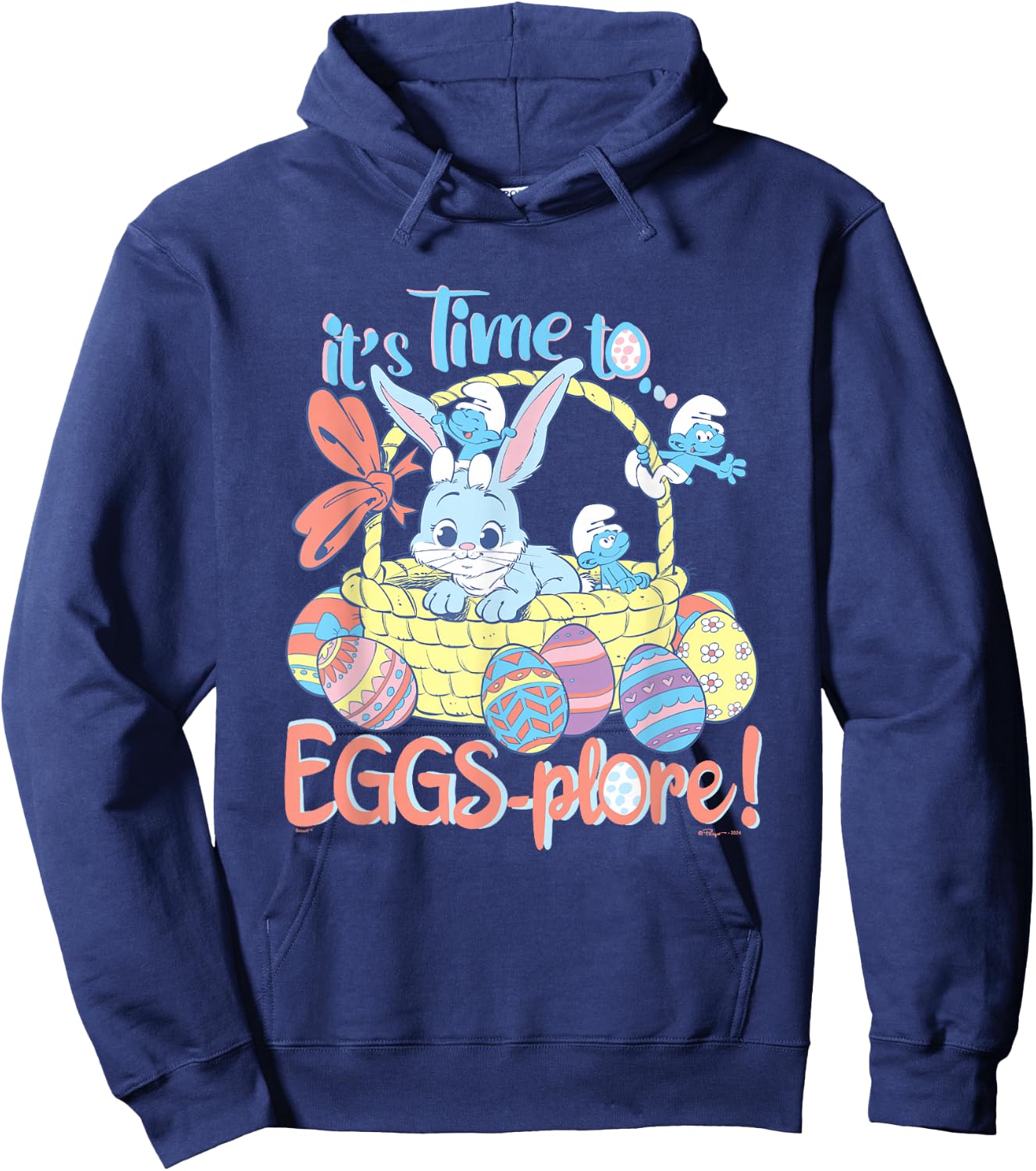 The Smurfs Easter It's Time To Eggs-plore! Cute Bunny Retro Hoodie - Hoodie | Navy