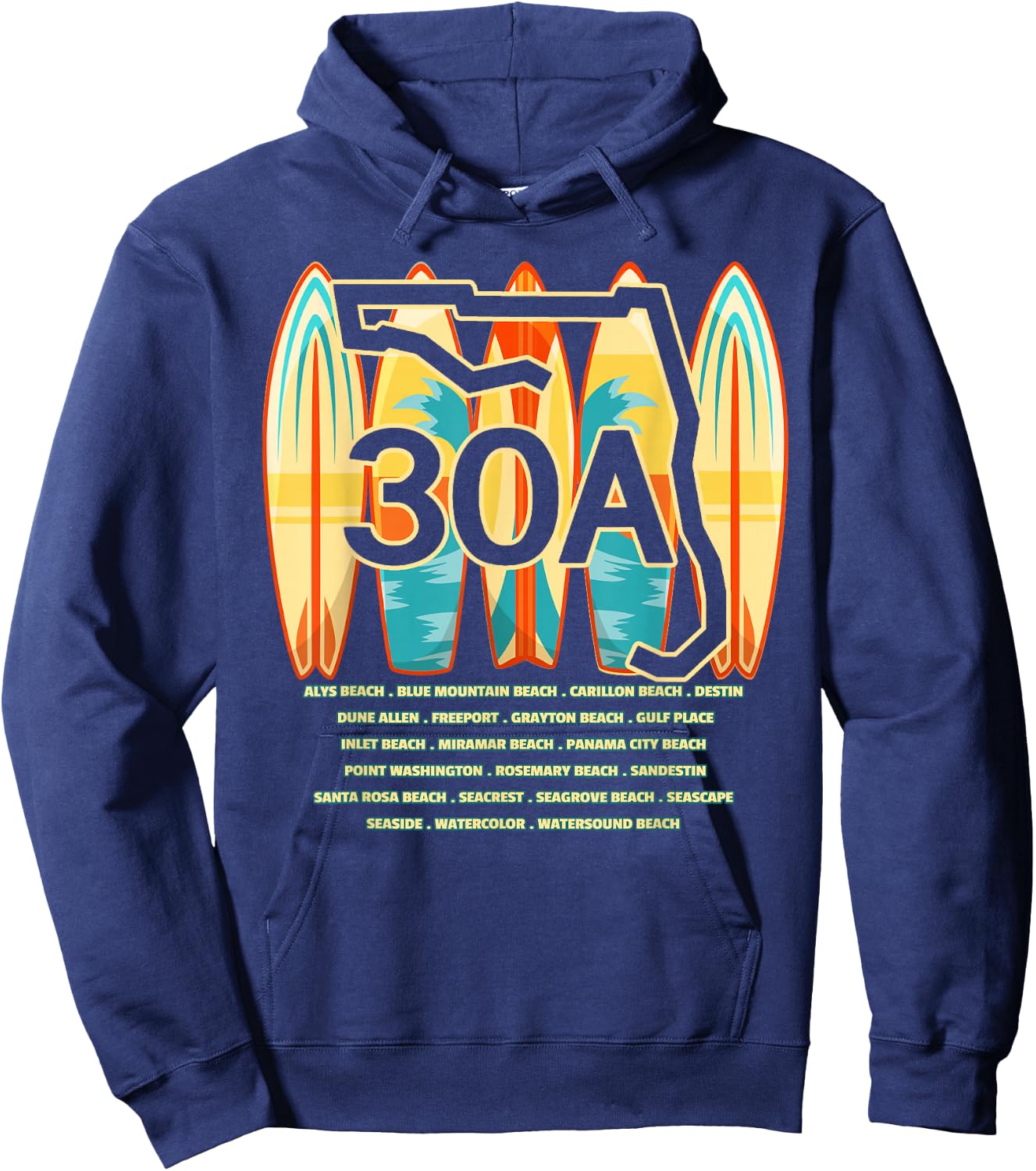 Towns of Florida, FL - State Highway 30A - Locals Souvenir Hoodie - Hoodie | Navy