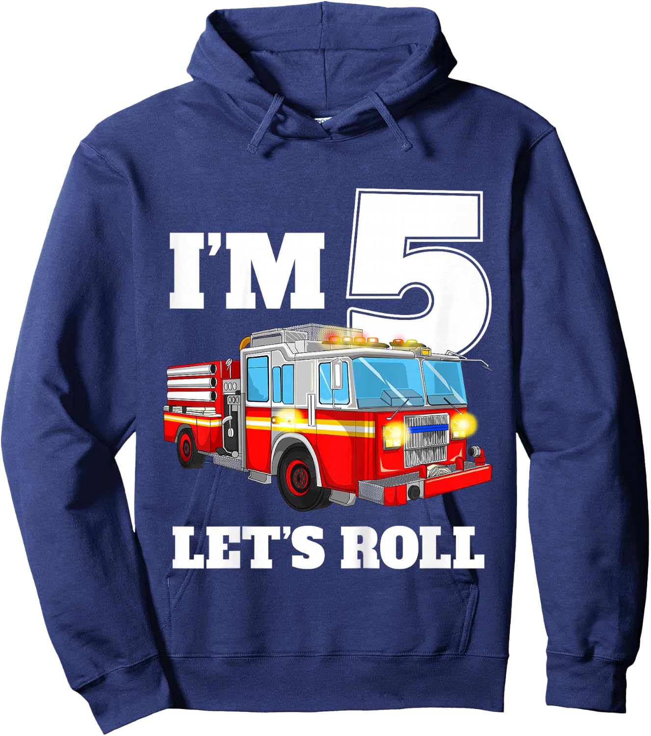 Kids Fire Truck 5th Birthday Boy 5 Year Old Five Firefighter Hoodie - Hoodie | Navy