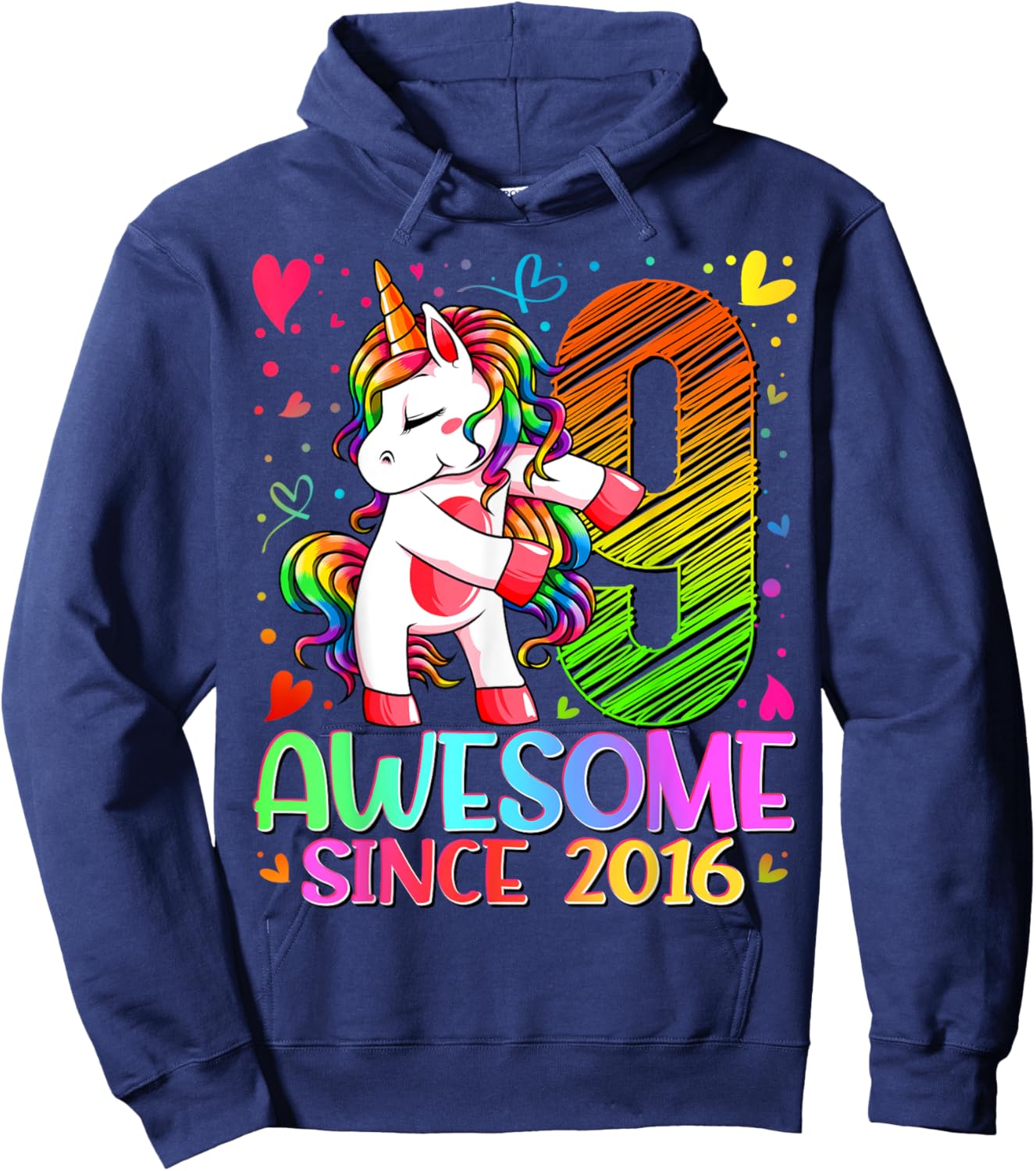 9 Year Old Unicorn Gifts For Girls 9th Birthday Girl Party Hoodie - Hoodie | Navy