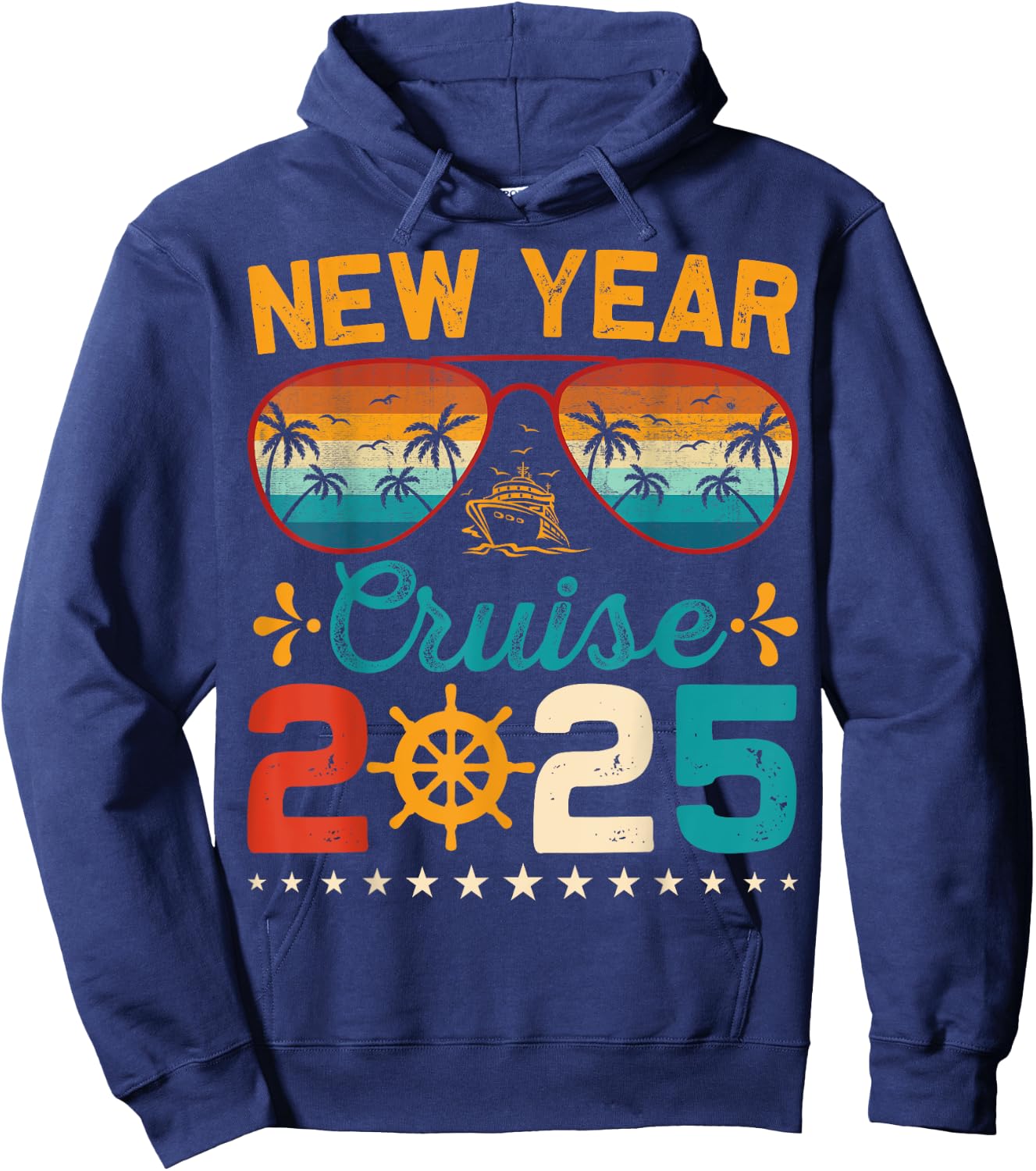 Vintage New Year Cruise 2025 Family Matching NYE Celebration Hoodie - Hoodie | Navy