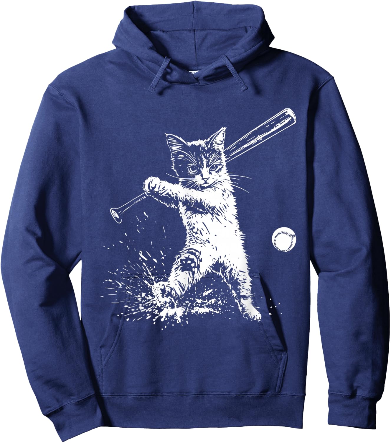 Funny Cat Baseball Graphic Hoodie - Hoodie | Navy