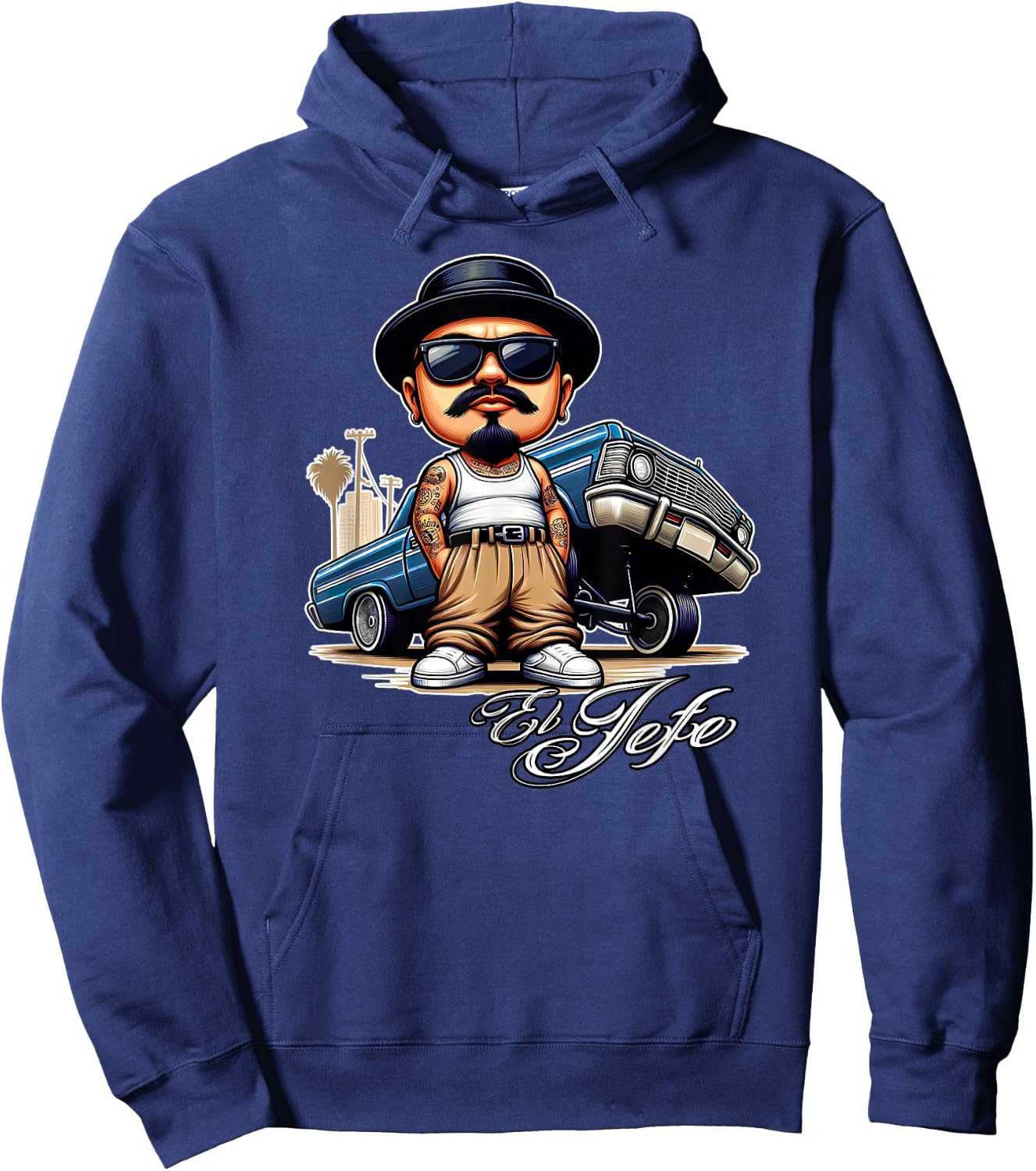 EL JEFE Homie Chicano Lowrider 64 Funny Mexican Low Rider Hoodie - Hoodie | Navy