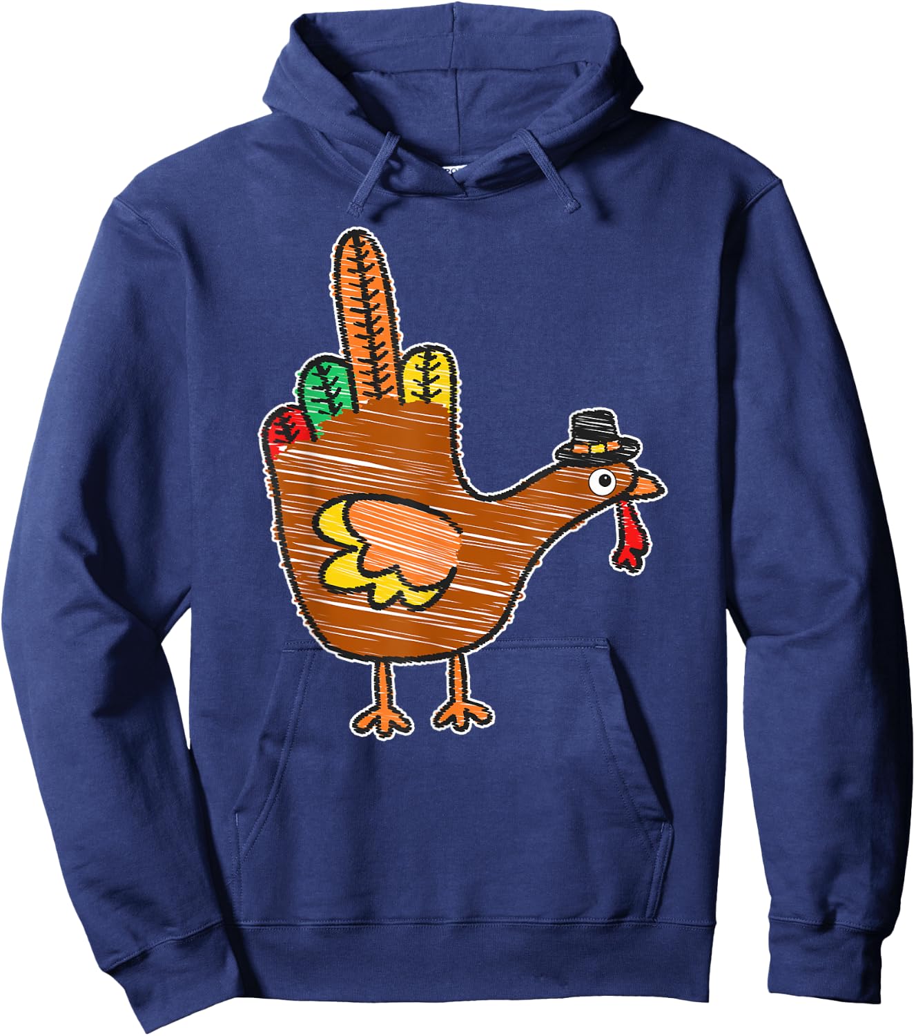 Middle Finger Thanksgiving Turkey Kids Bird Drawing Hoodie - Hoodie | Navy