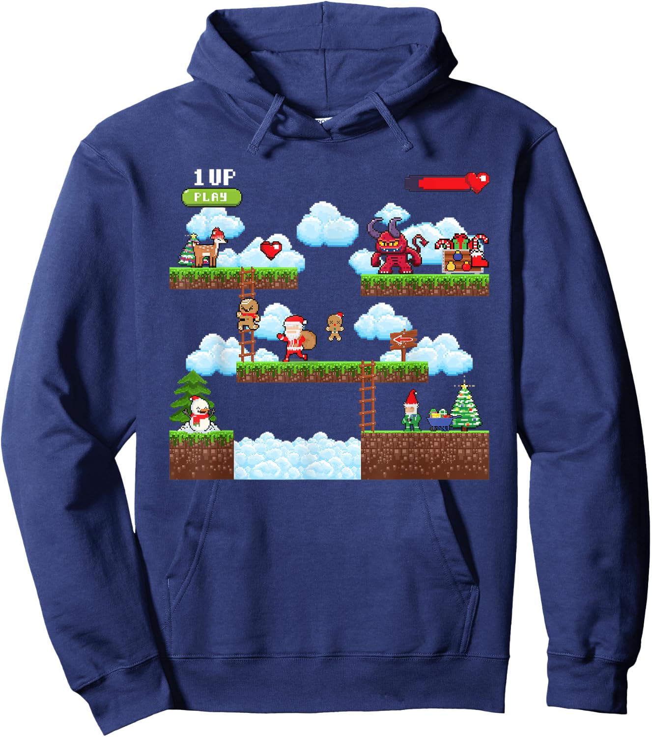 Santa vs Krampus Pixel Art 8-Bit Ugly Christmas Gaming Hoodie - Hoodie | Navy