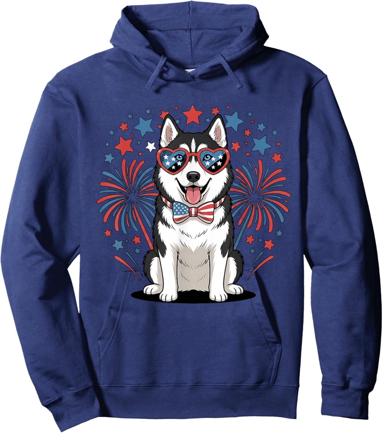 Cute Siberian Husky USA Flag Patriotic Dog Lover 4th of July Hoodie - Hoodie | Navy