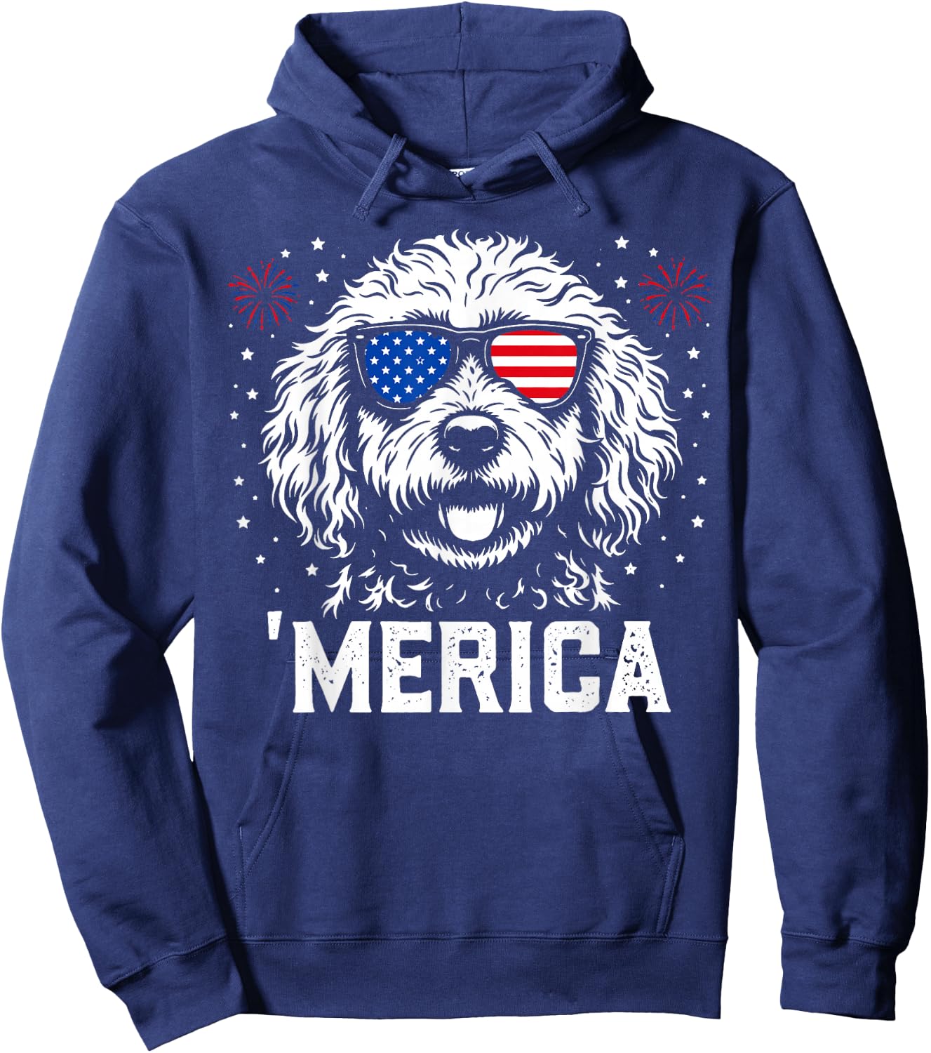 'Merica Patriotic Goldendoodle American Flag Dog Lover Art Hoodie - Hoodie | Navy