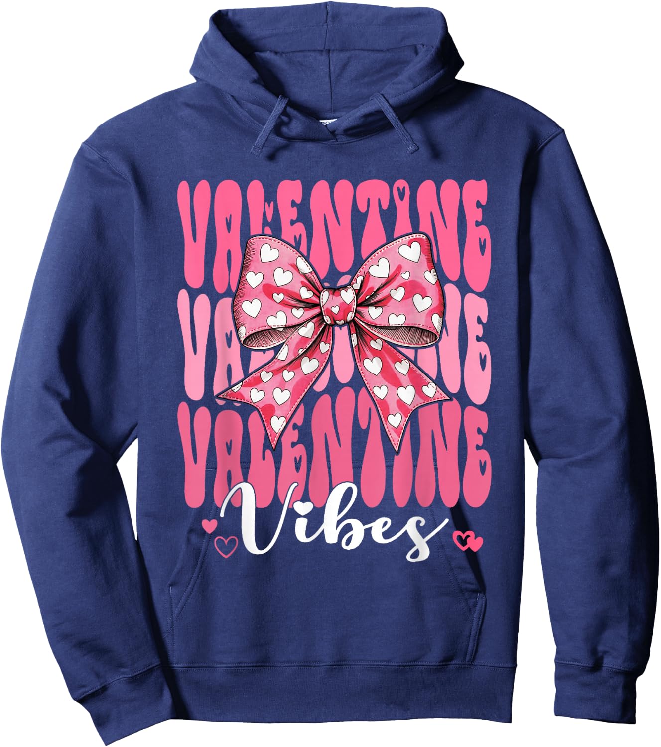 Retro Groovy Heart Coquette Bow Valentine Vibes Women Girl Hoodie - Hoodie | Navy