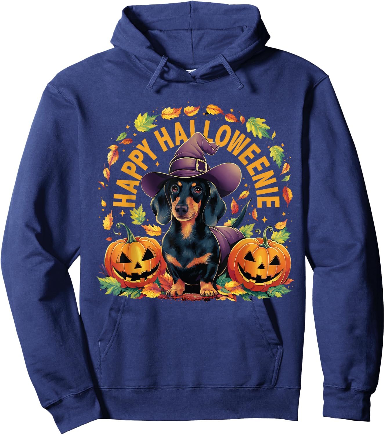 Happy Halloweenie Dachshund Halloween Hoodie - Hoodie | Navy