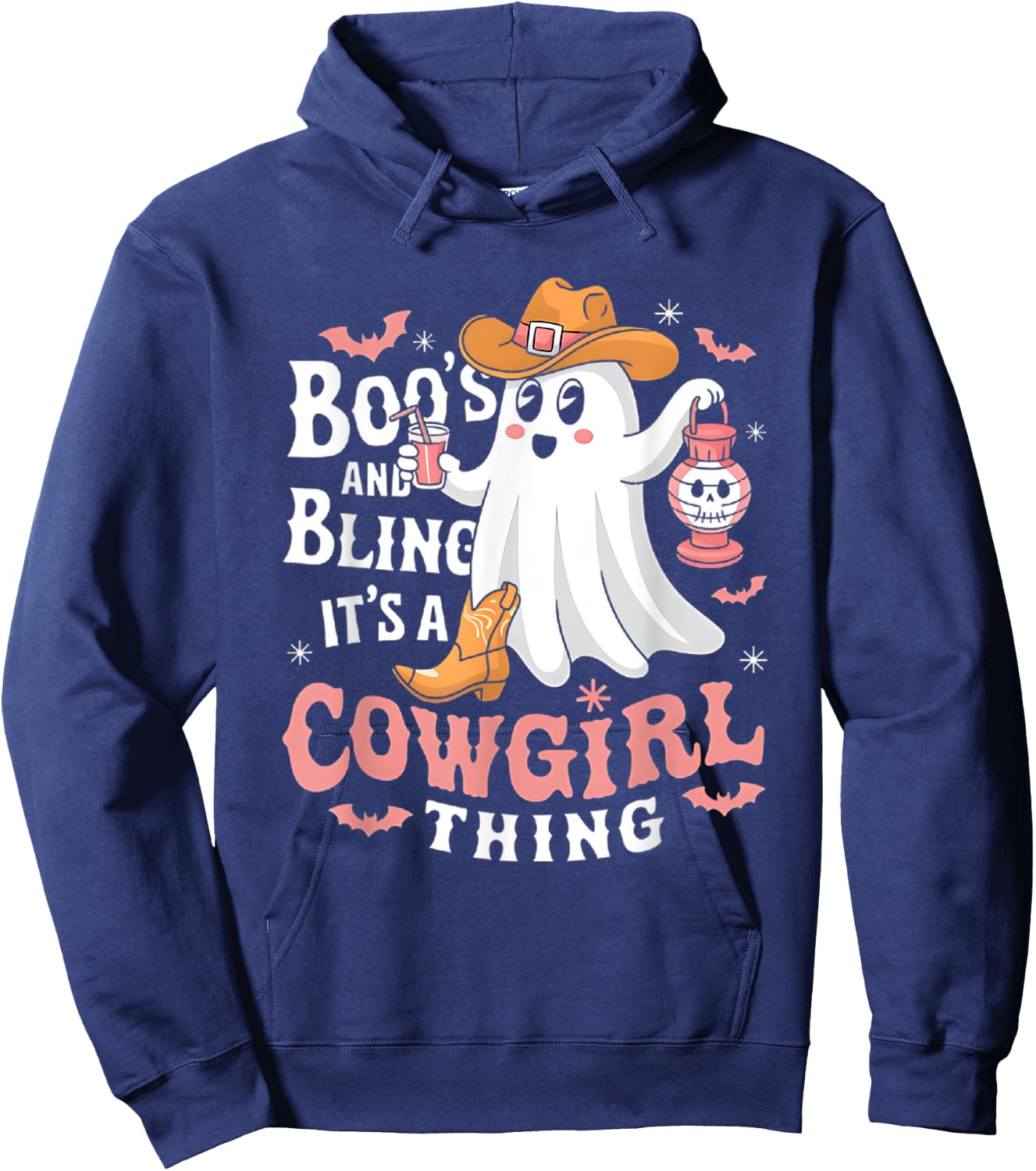 Boos and bling its a cowgirl thing halloween rodeo ghost Hoodie - Hoodie | Navy