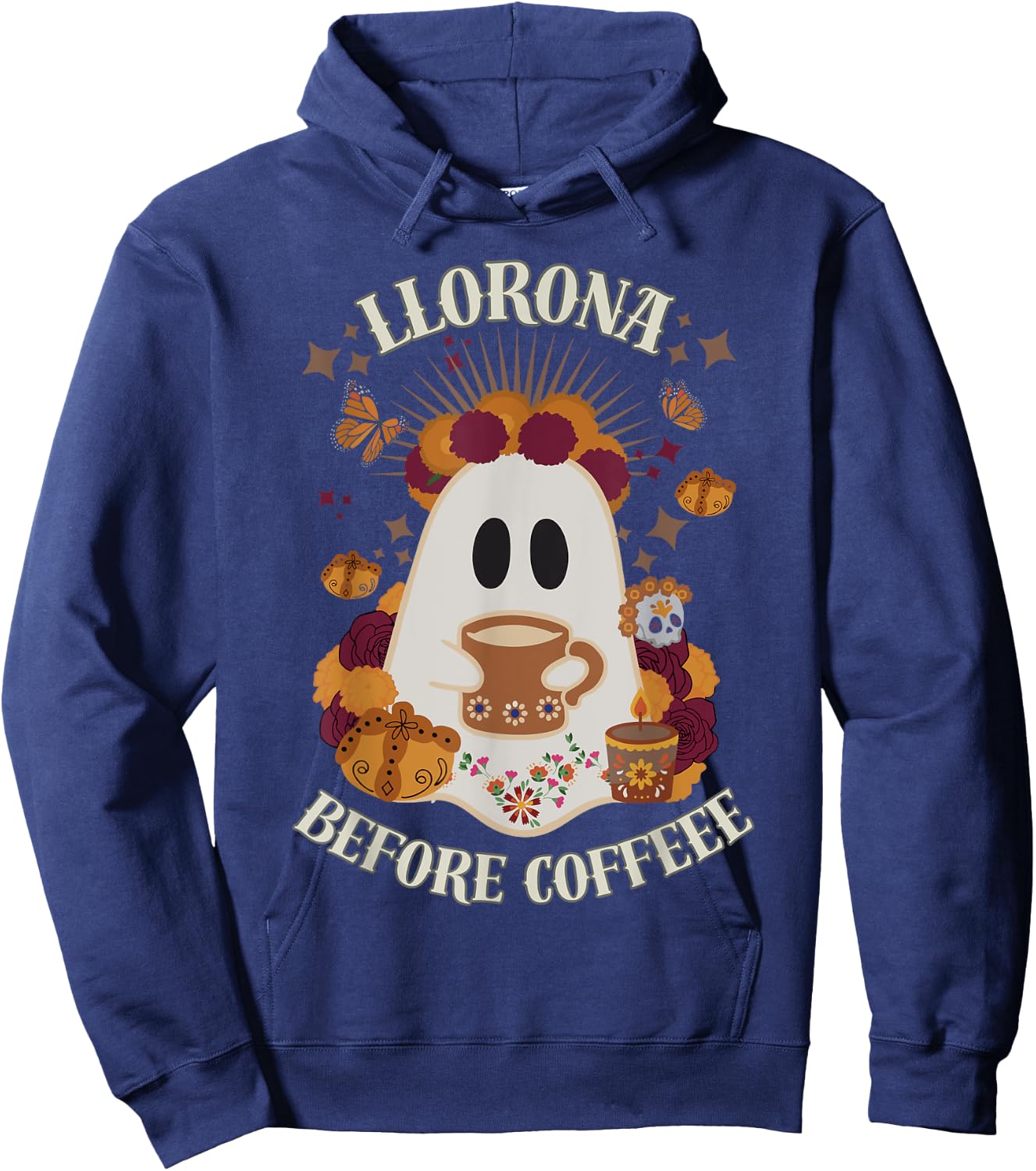 Llorona Before Coffee Day of the Dead, Mexican Halloween Hoodie - Hoodie | Navy