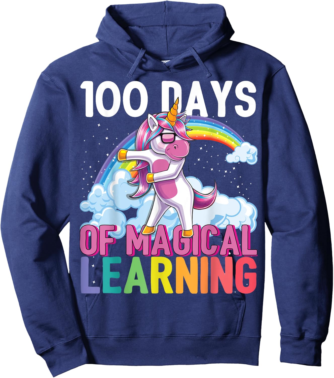 100 Days of Magical Learning Flossing Unicorn School Shirt Hoodie - Hoodie | Navy