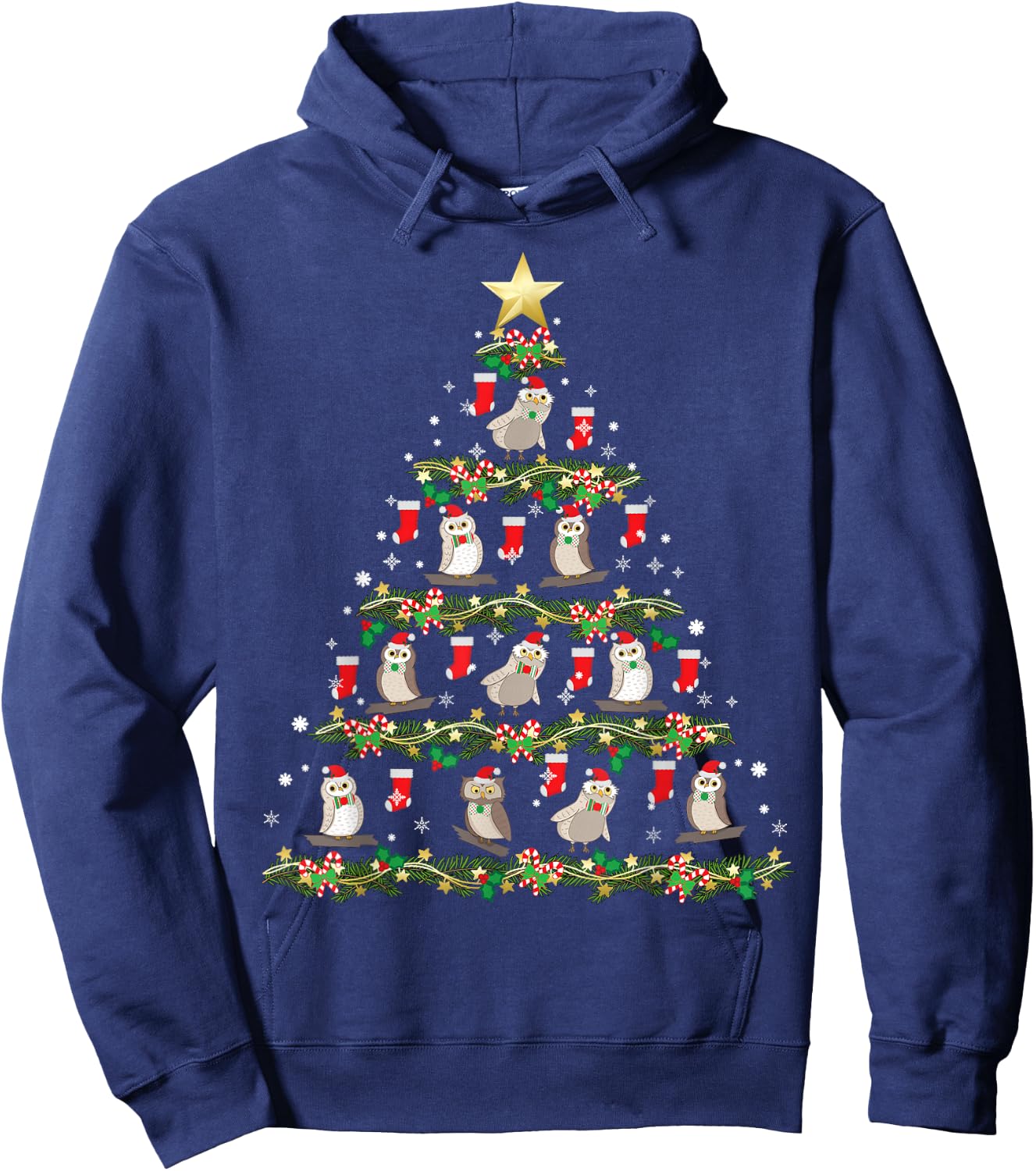 Christmas Animals Designs Owl Christmas Tree Hoodie - Hoodie | Navy