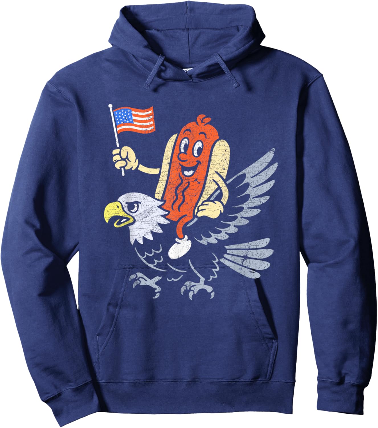 Funny 4th Of July Hot Dog Fourth Of July USA Bald Eagle Hoodie - Hoodie | Navy