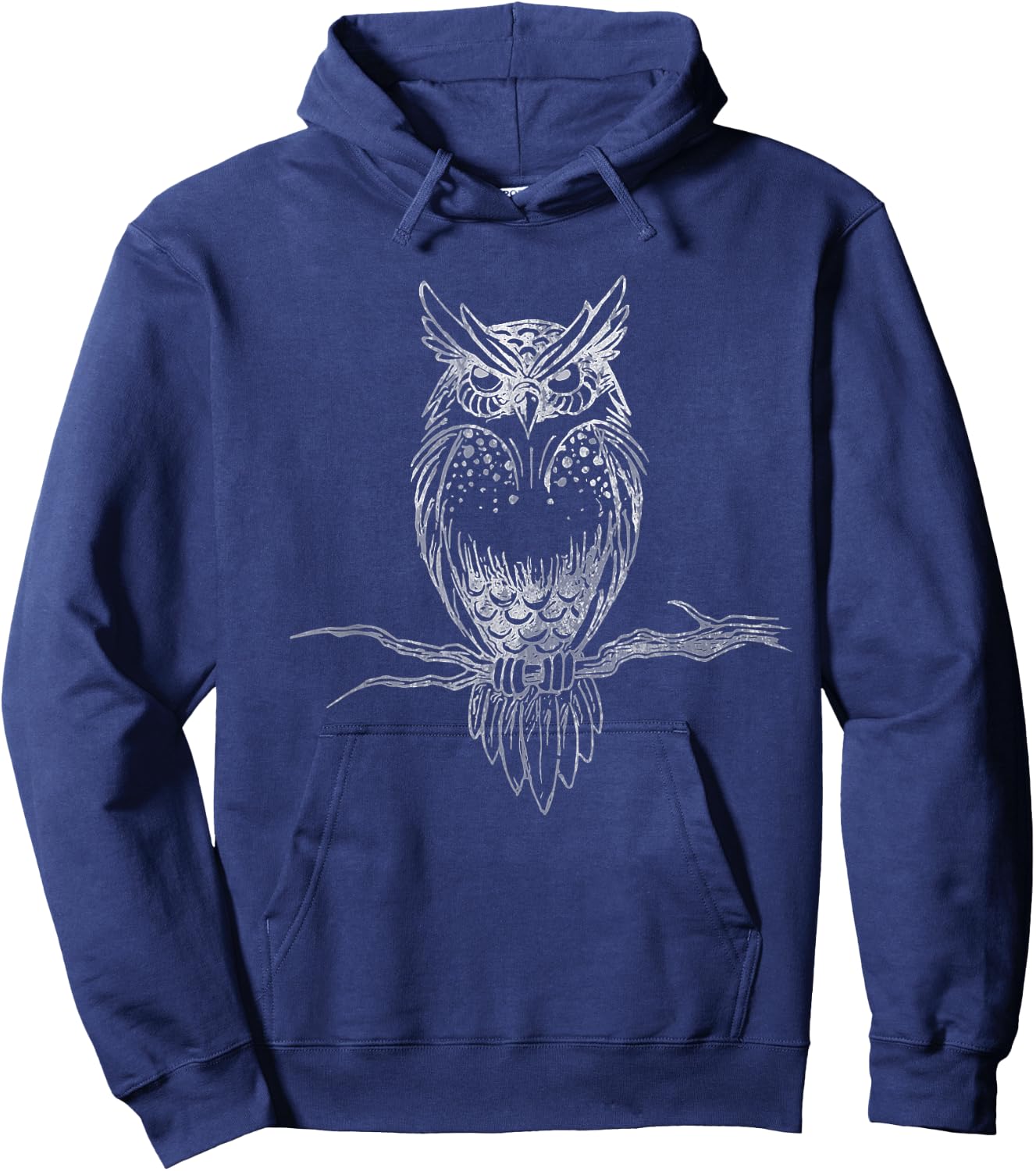 Great Horned Owl Distressed Design Hoodie - Hoodie | Navy