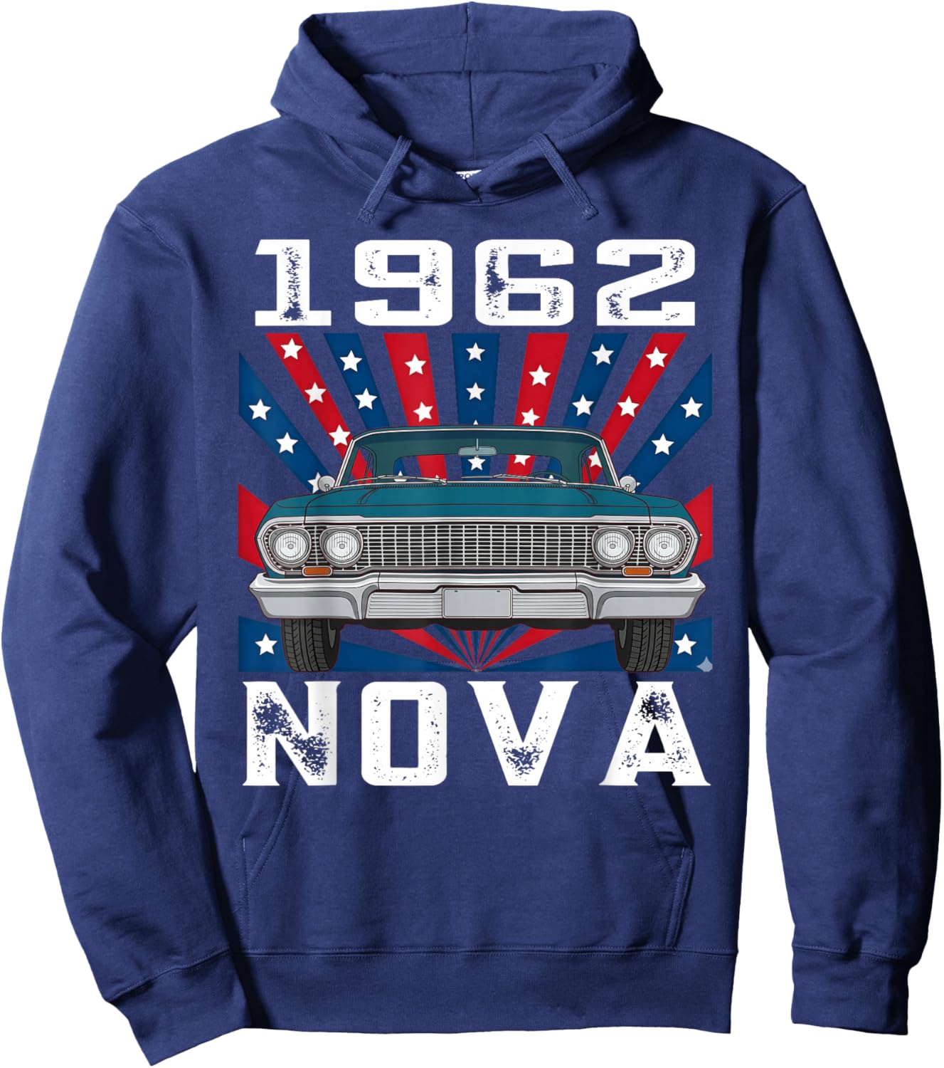 1962 62 Nova Silhouette Muscle Car American Flag Hoodie - Hoodie | Navy