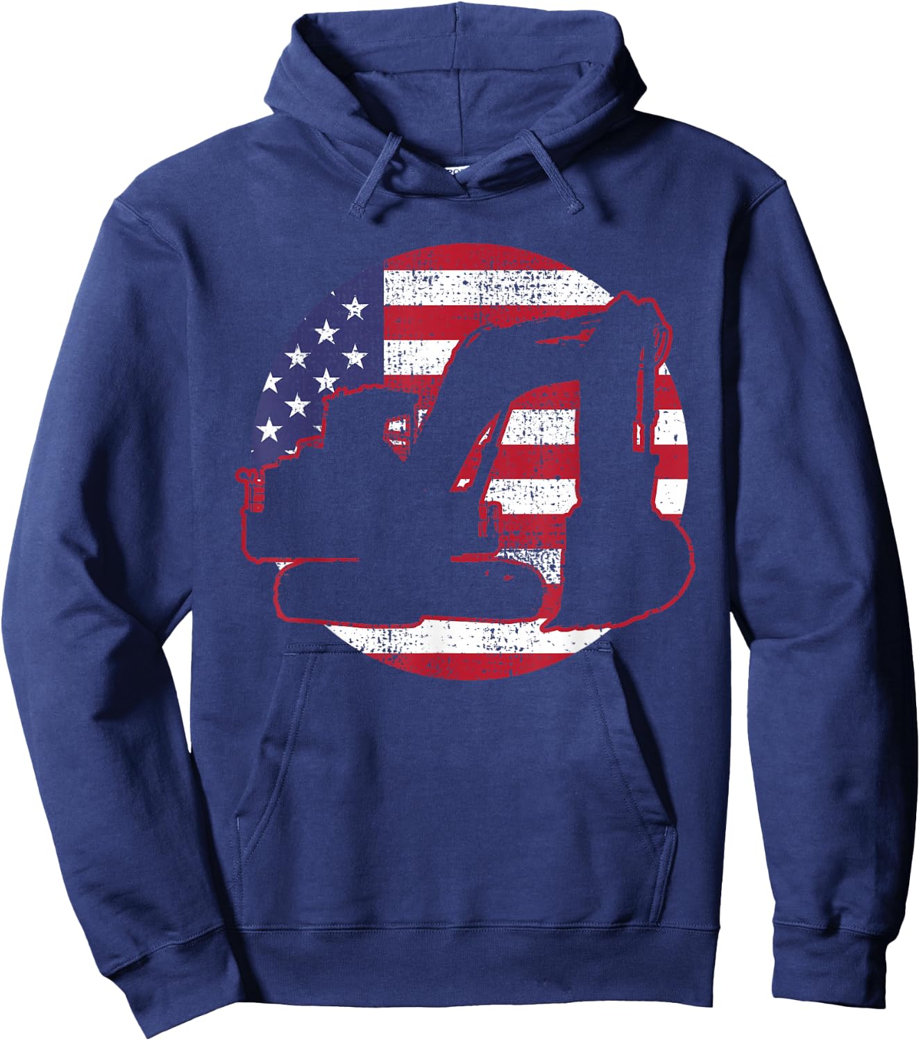 Excavator Digger USA Flag Vintage Hoodie - Hoodie | Navy