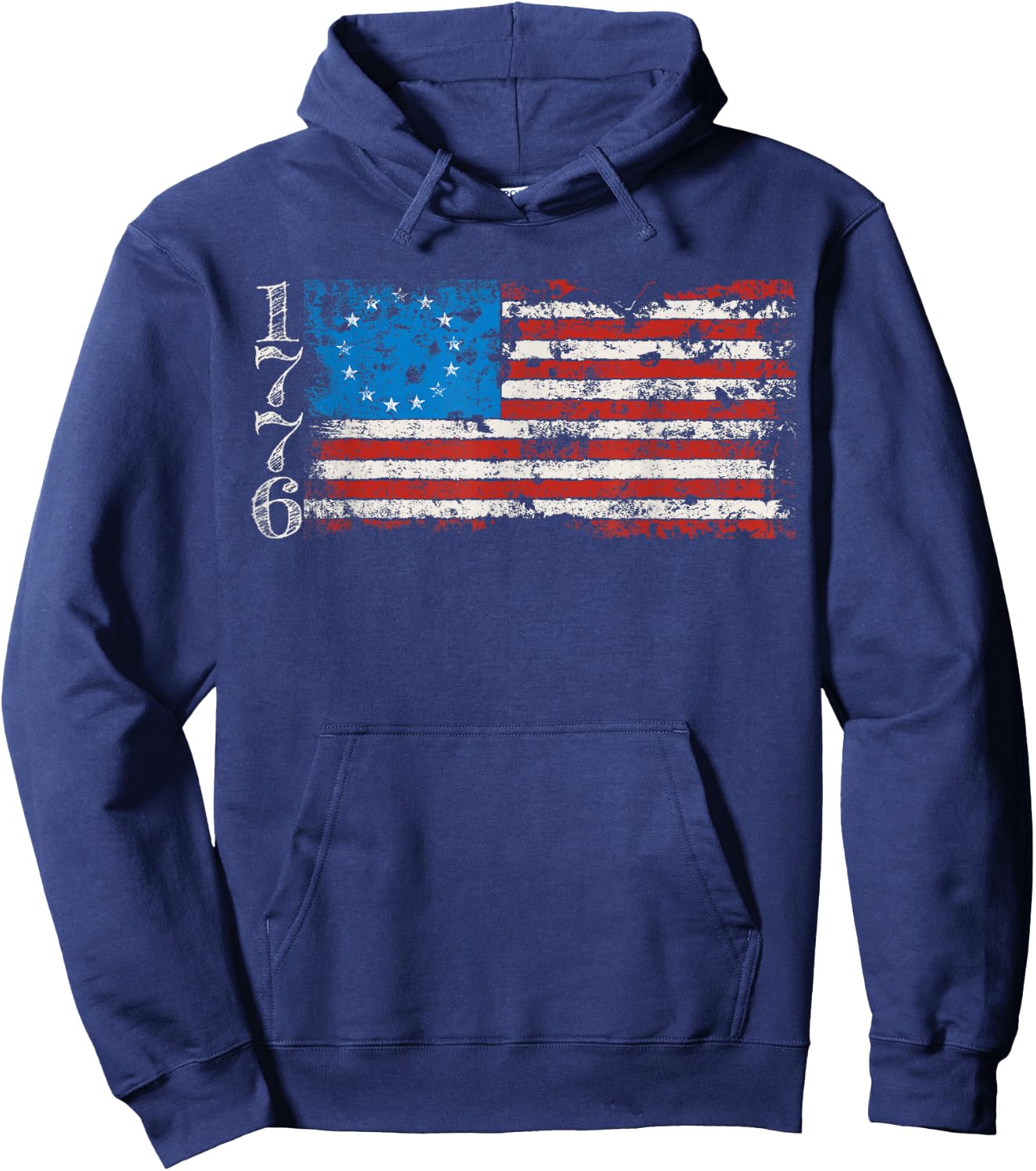 Betsy Ross 1776 13 Stars Distressed USA Patriotic Flag Hoodie - Hoodie | Navy