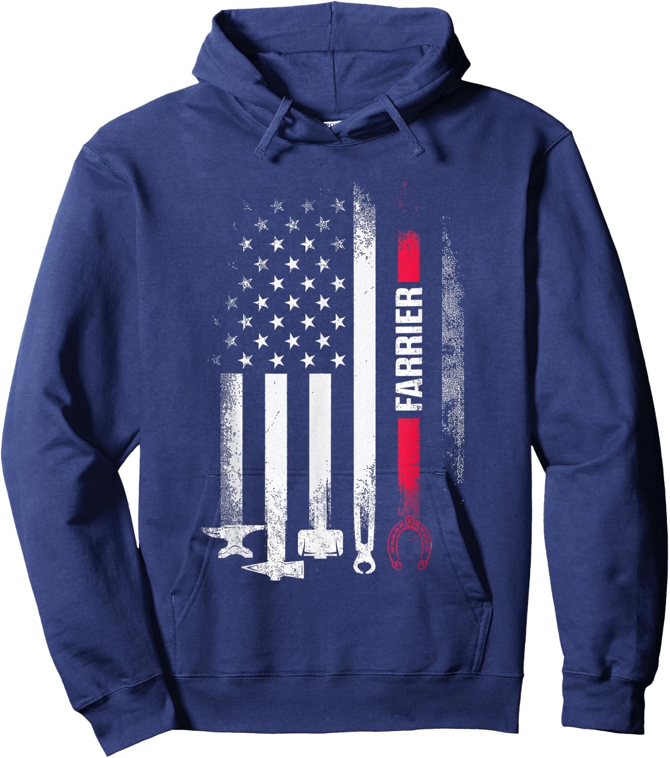 Farrier US Flag Horseshoe Hoof Trimming Equine Shoeing Hoodie - Hoodie | Navy