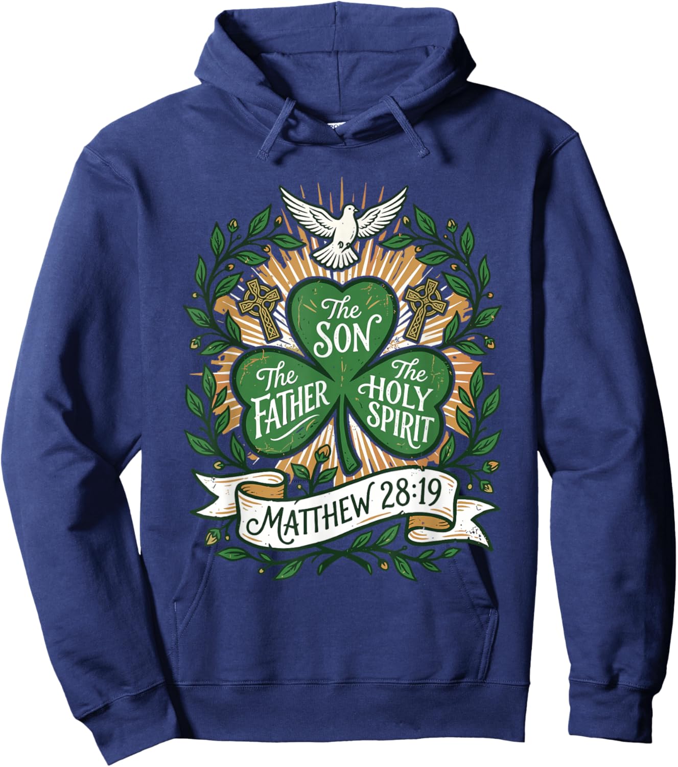 Holy Trinity Shamrock Matthew 28:19 Bible Verse Scripture Hoodie - Hoodie | Navy