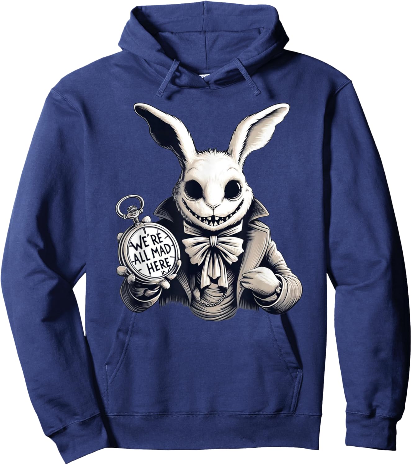 Alice in Wonderland - We're All Mad Here Rabbit Hatter Quote Hoodie - Hoodie | Navy