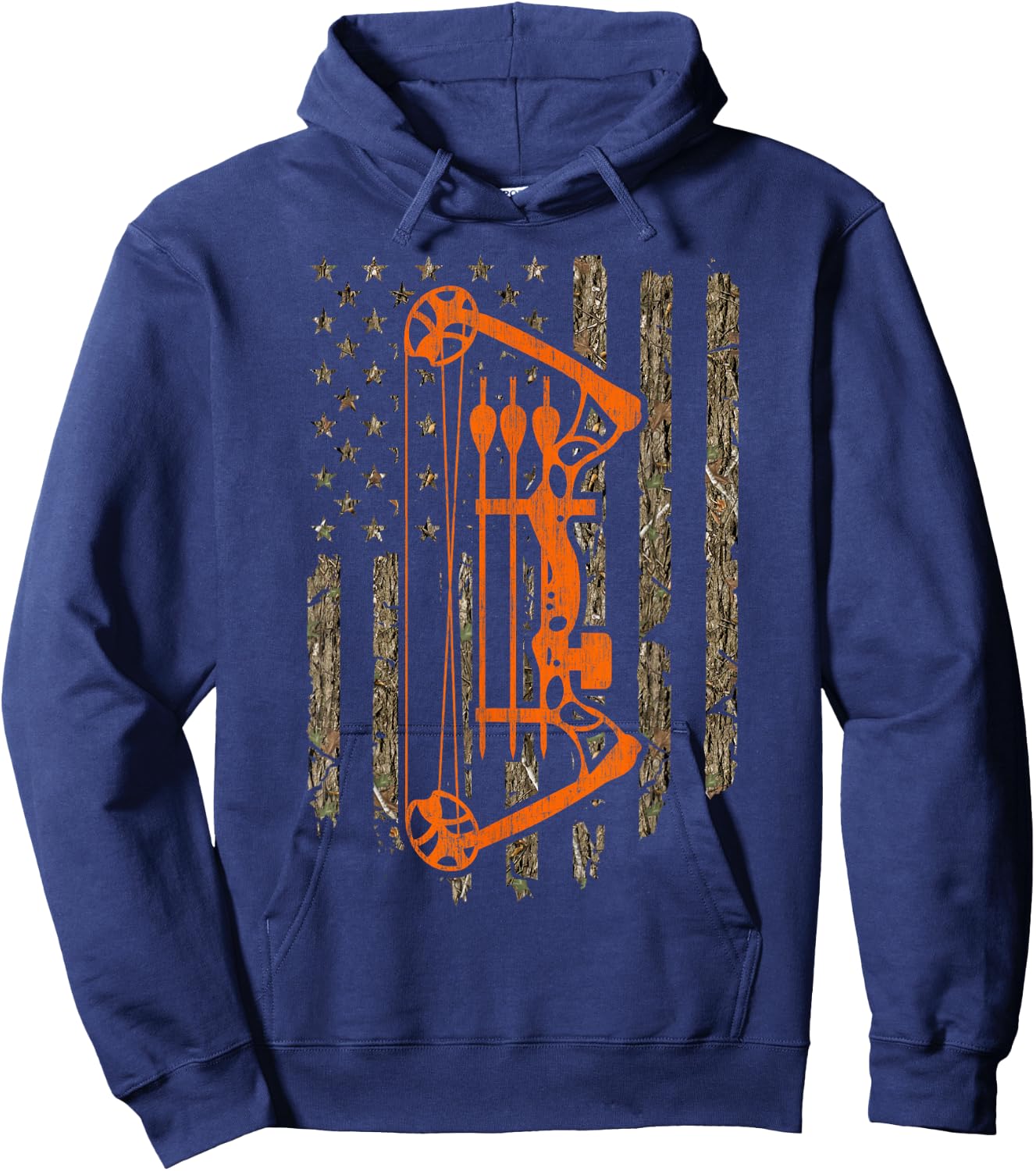 Compound Bow Hunting Archery American Flag Tree Camouflage Men Hoodie - Hoodie | Navy