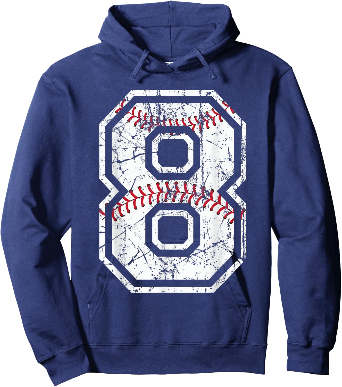 Baseball Jersey Number 8 Vintage Distressed Graphic Hoodie - Hoodie | Navy