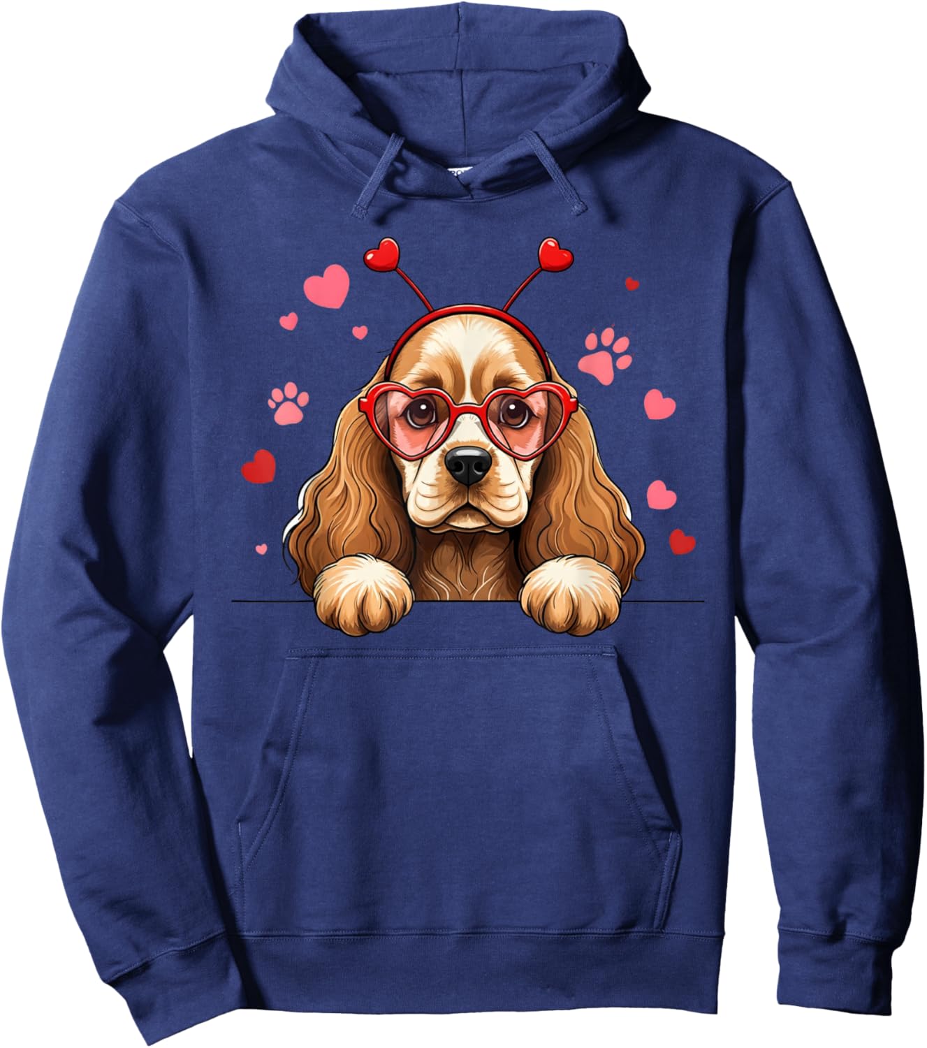 Funny Cocker Spaniel Heart Headband Valentine Hoodie - Hoodie | Navy