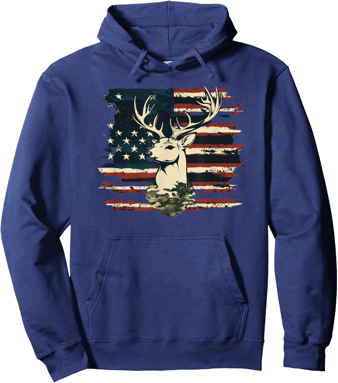 Deer Camo USA Flag Deer Elk Buck Hunting Graphic Hoodie - Hoodie | Navy