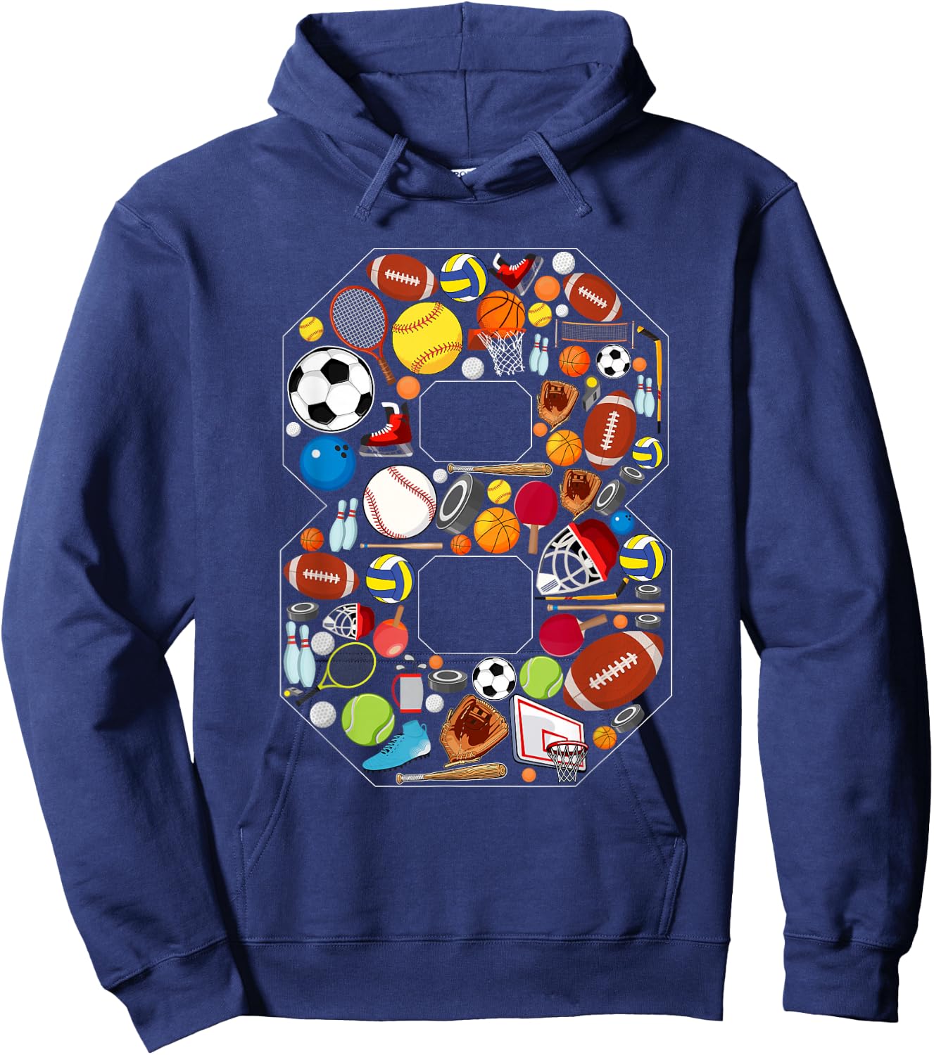 8th Birthday Sports Theme 8 Year Old Boy Girl Birthday Hoodie - Hoodie | Navy