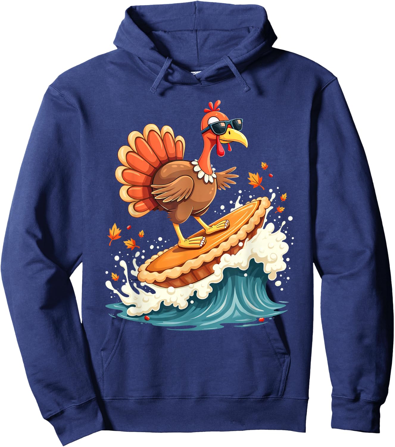 Cool Hawaiian Surfer Turkey Surfing Pumpkin Pie Thanksgiving Hoodie - Hoodie | Navy