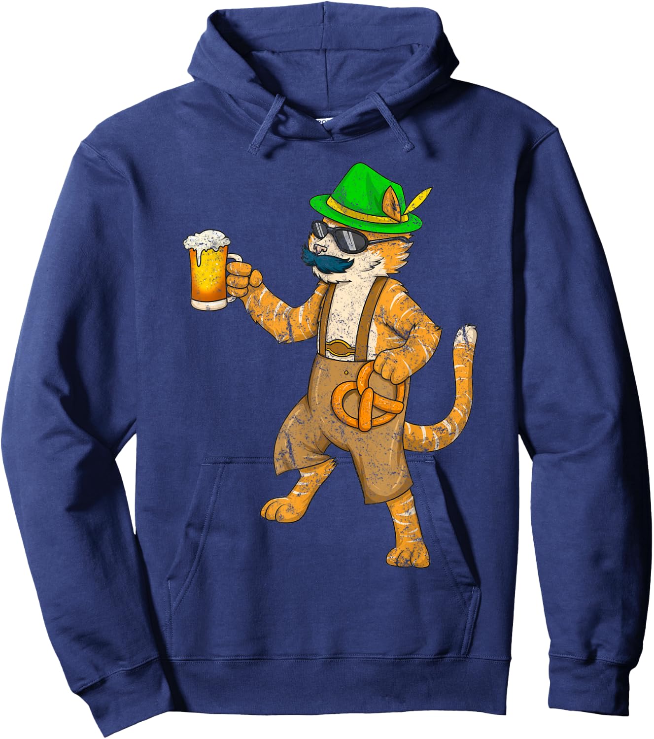 Vintage Oktoberfest Cat Kitten Beer Mug Pretzel Funny Gift Women Hoodie - Hoodie | Navy