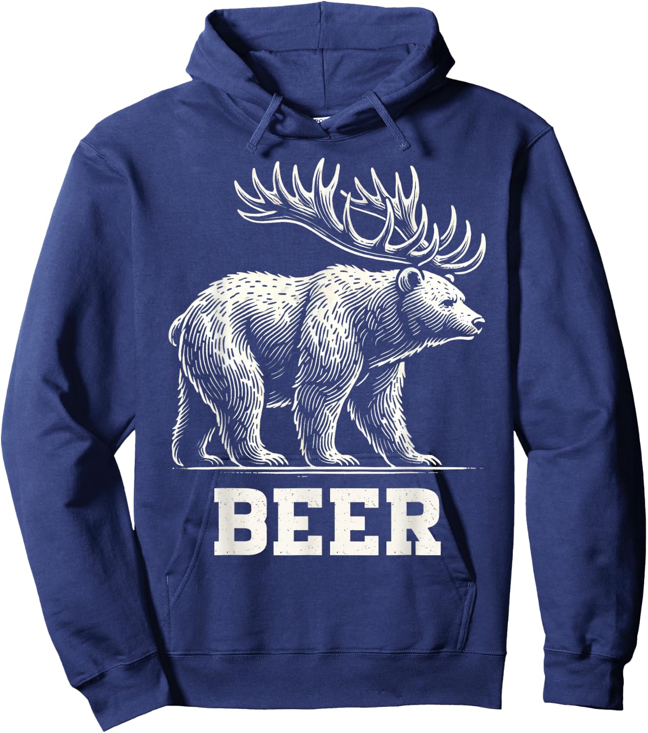 Funny Beer Lover Bear Deer Beer Drinking Animal Humor Hoodie - Hoodie | Navy