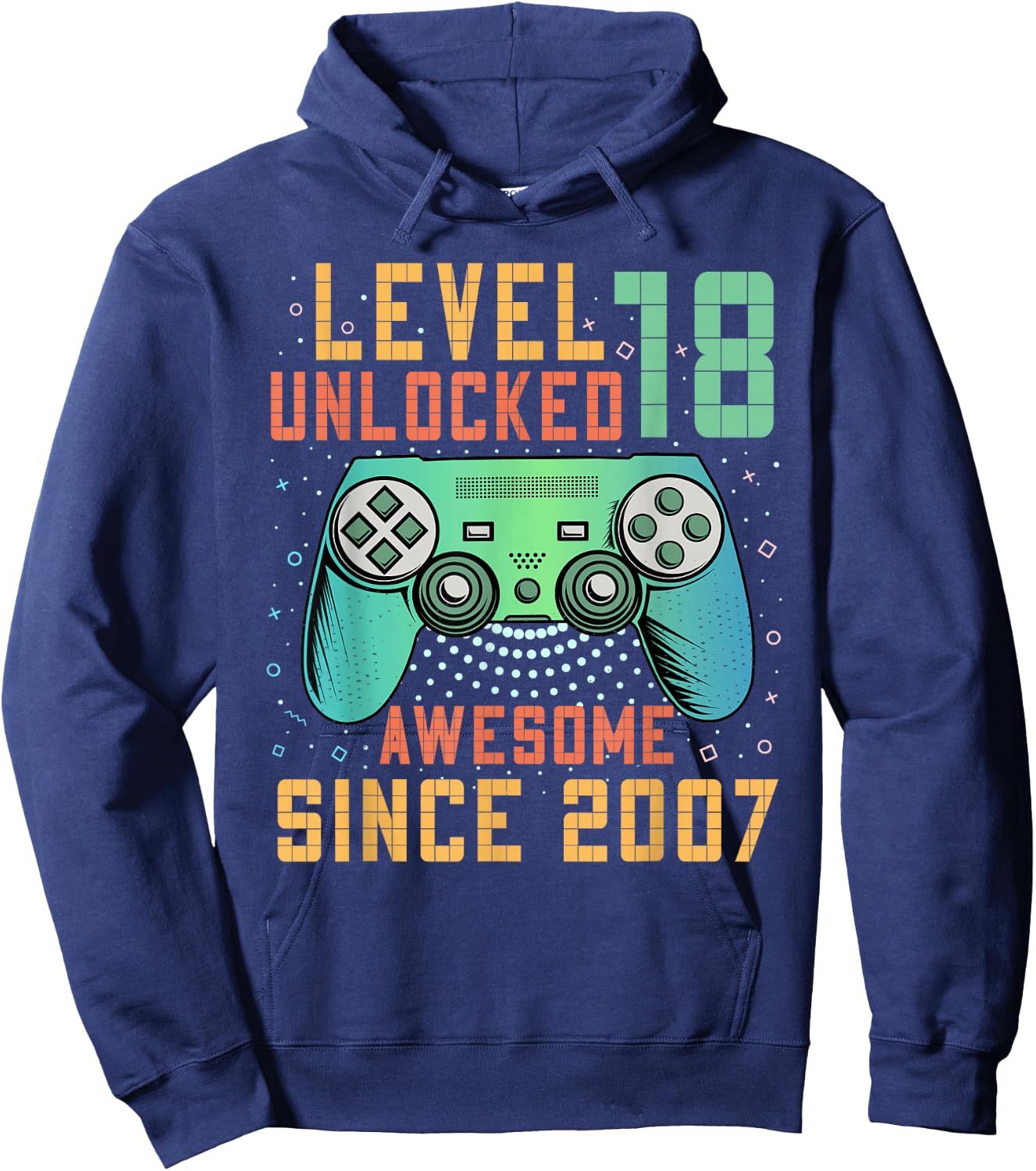 Awesome Since 2007 18 Birthday Boy Gamer Gifts Level 18 Unlocked 18th Birthday Black Gaming Hoodie - Hoodie | Navy