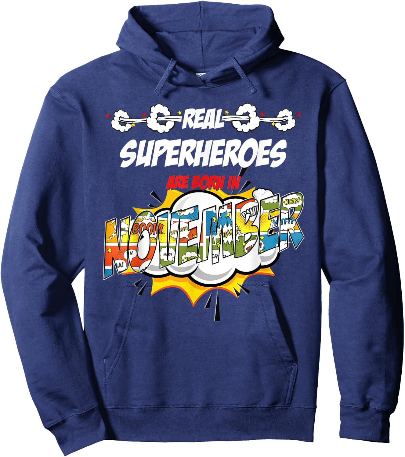Real Superheroes are born in November Comic style Birthday Hoodie - Hoodie | Navy