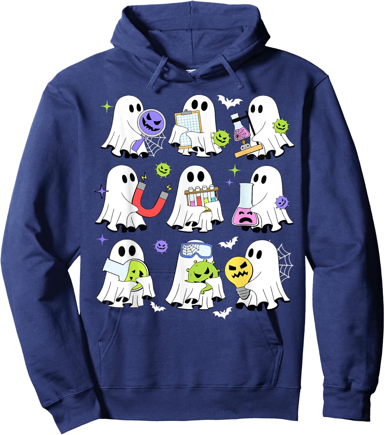 Retro Halloween Science Teacher Ghost Laboratory Teacher Hoodie - Hoodie | Navy