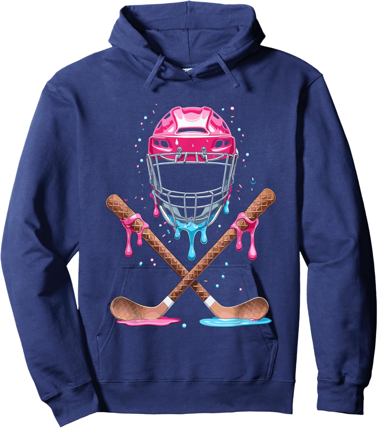 Hockey Sticks Ice Cream Sprinkle Drip Sport Boy Youth Player Hoodie - Hoodie | Navy