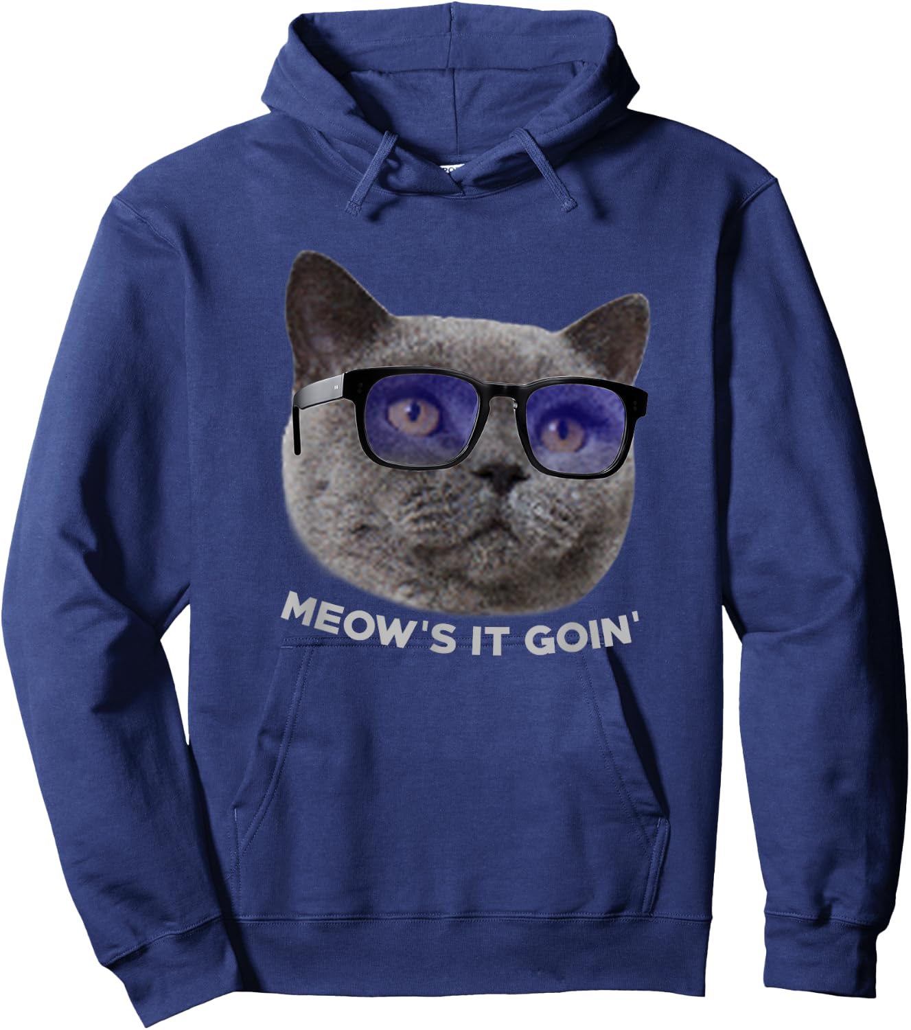 Meow's it Going Shirt Funny Cat In Glasses Pun Quote Men Women Girls Kids Hoodie - Hoodie | Navy