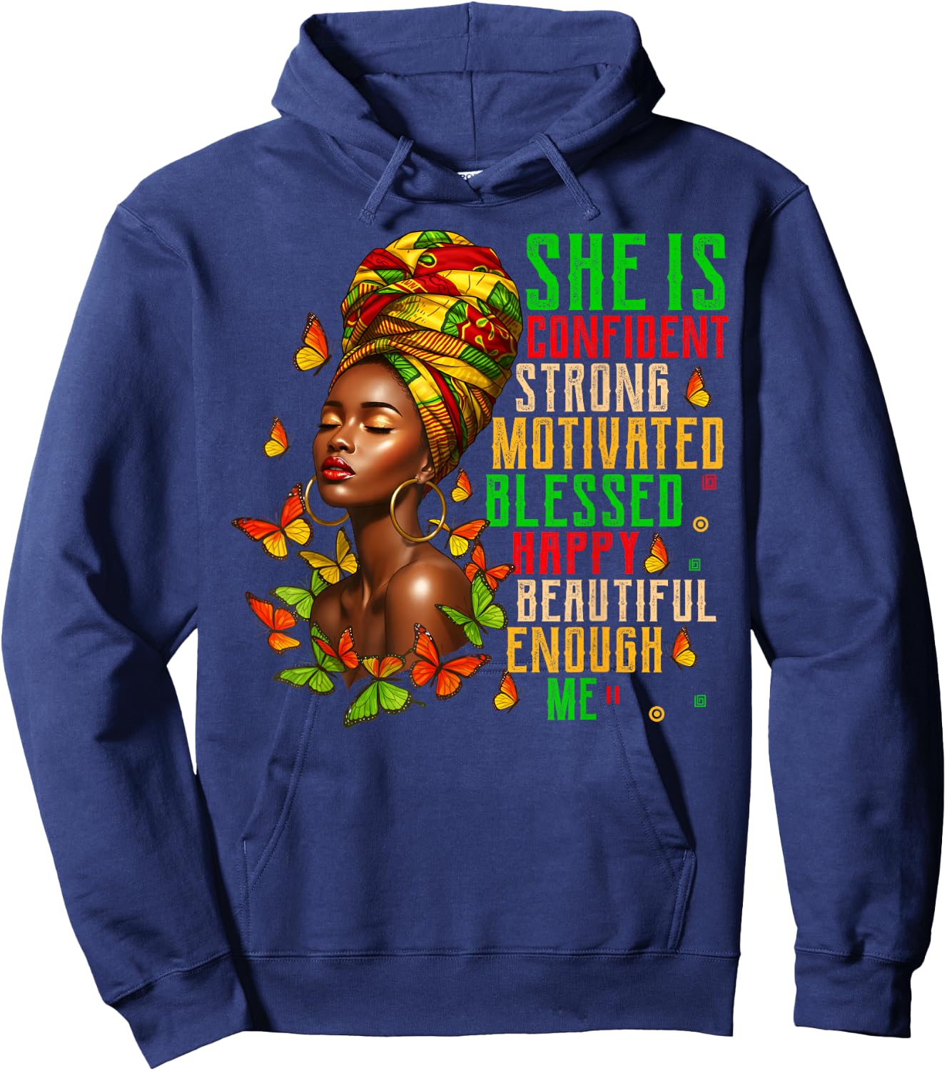 She Is Strong Educated Blessed Black History Women Girls Hoodie - Hoodie | Navy
