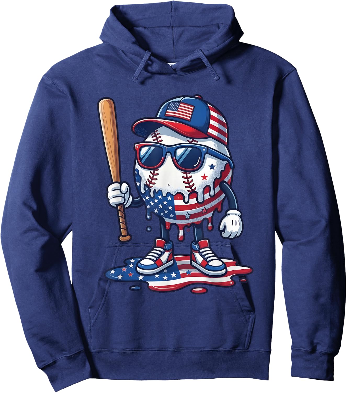 Baseball Drip Ice Cream Boys 4th of July American USA Flag Hoodie - Hoodie | Navy