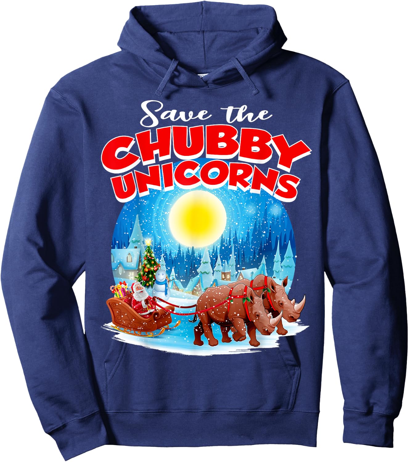 Chubbies Shirt Men Save The Chubby Unicorns Rhino Christmas Hoodie - Hoodie | Navy