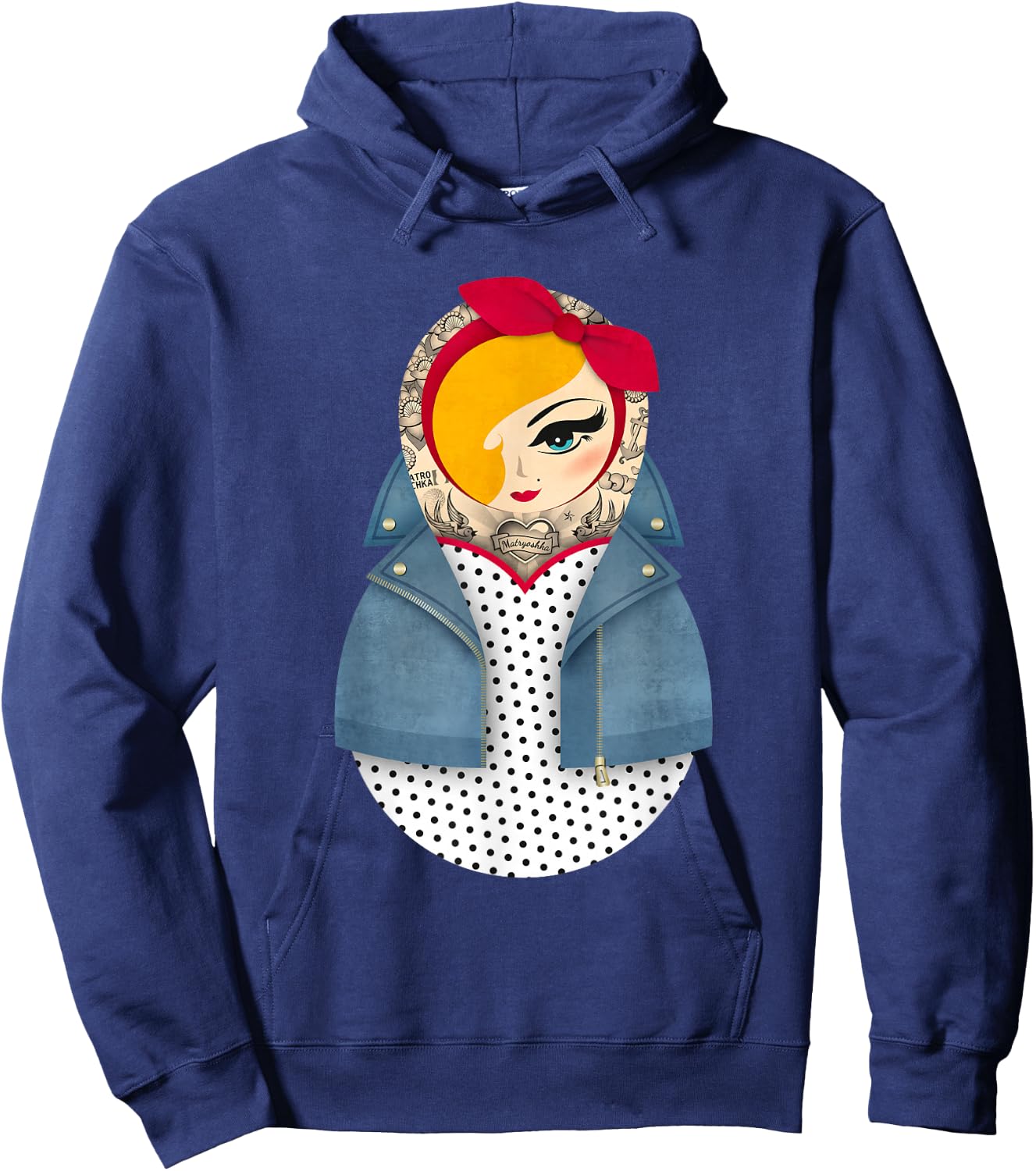 Matryoshka Jayne / Pin-up / Dots / Rockabilly Dress Hoodie - Hoodie | Navy