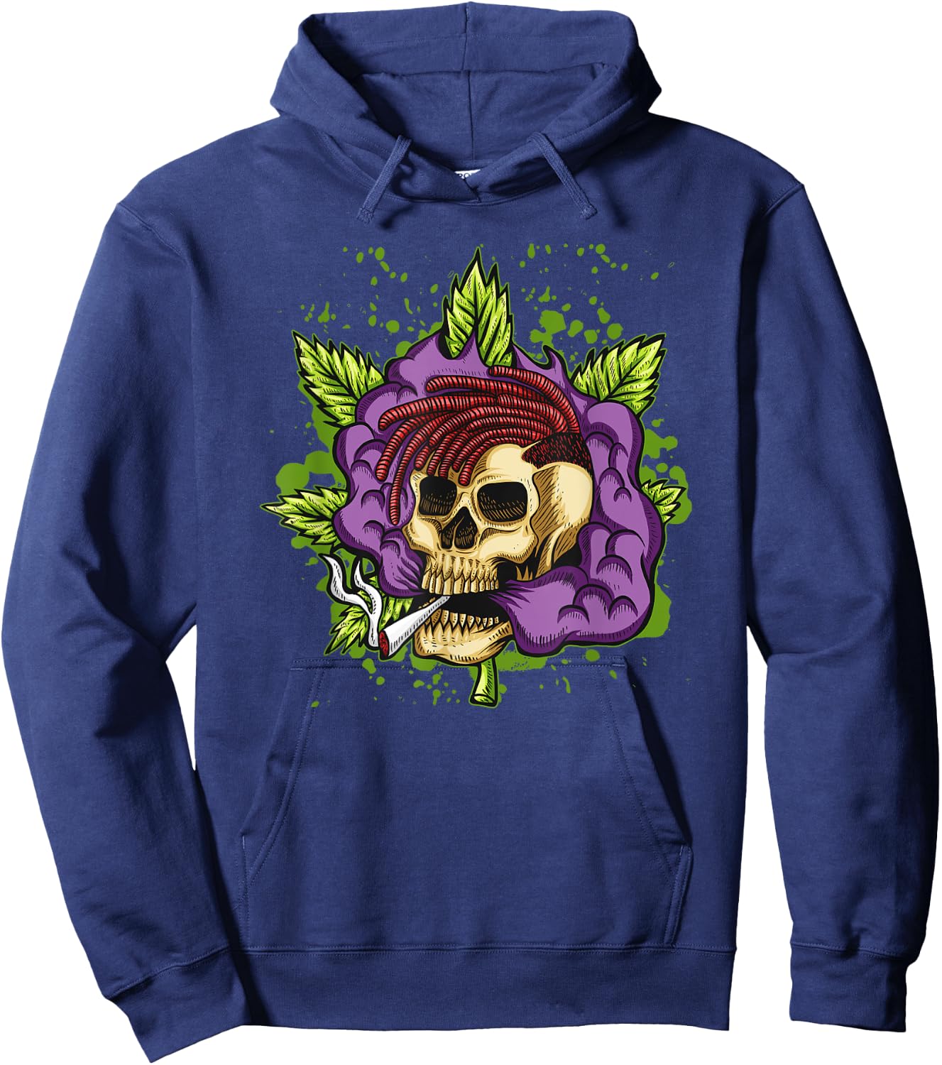 Urban Purple Kush Joint Smoking Skull 420 Marijuana Hoodie - Hoodie | Navy