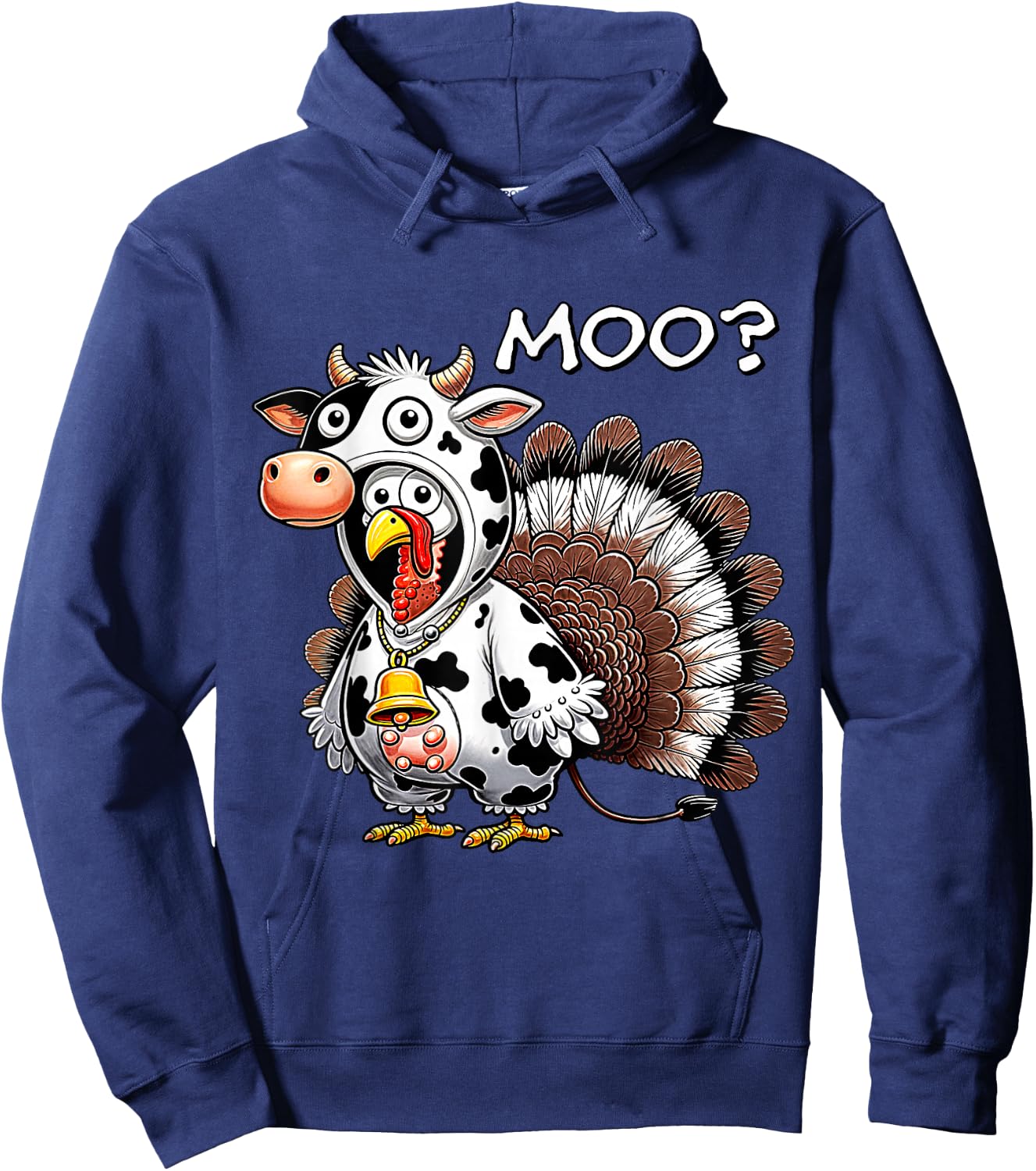 Turkey Moo Funny Turkey Men Women Boys Kids Thanksgiving Hoodie - Hoodie | Navy