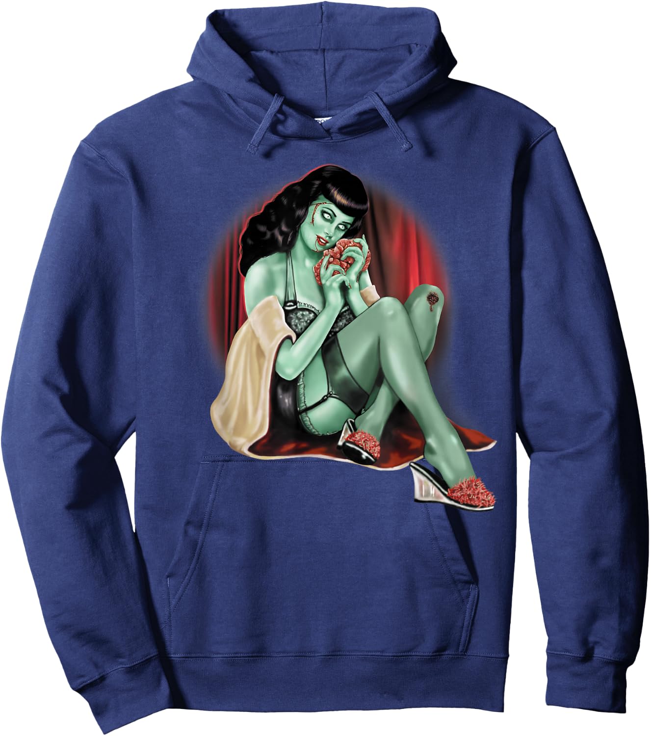 Zombie Pin-Up Model Adult T Shirt Hoodie - Hoodie | Navy